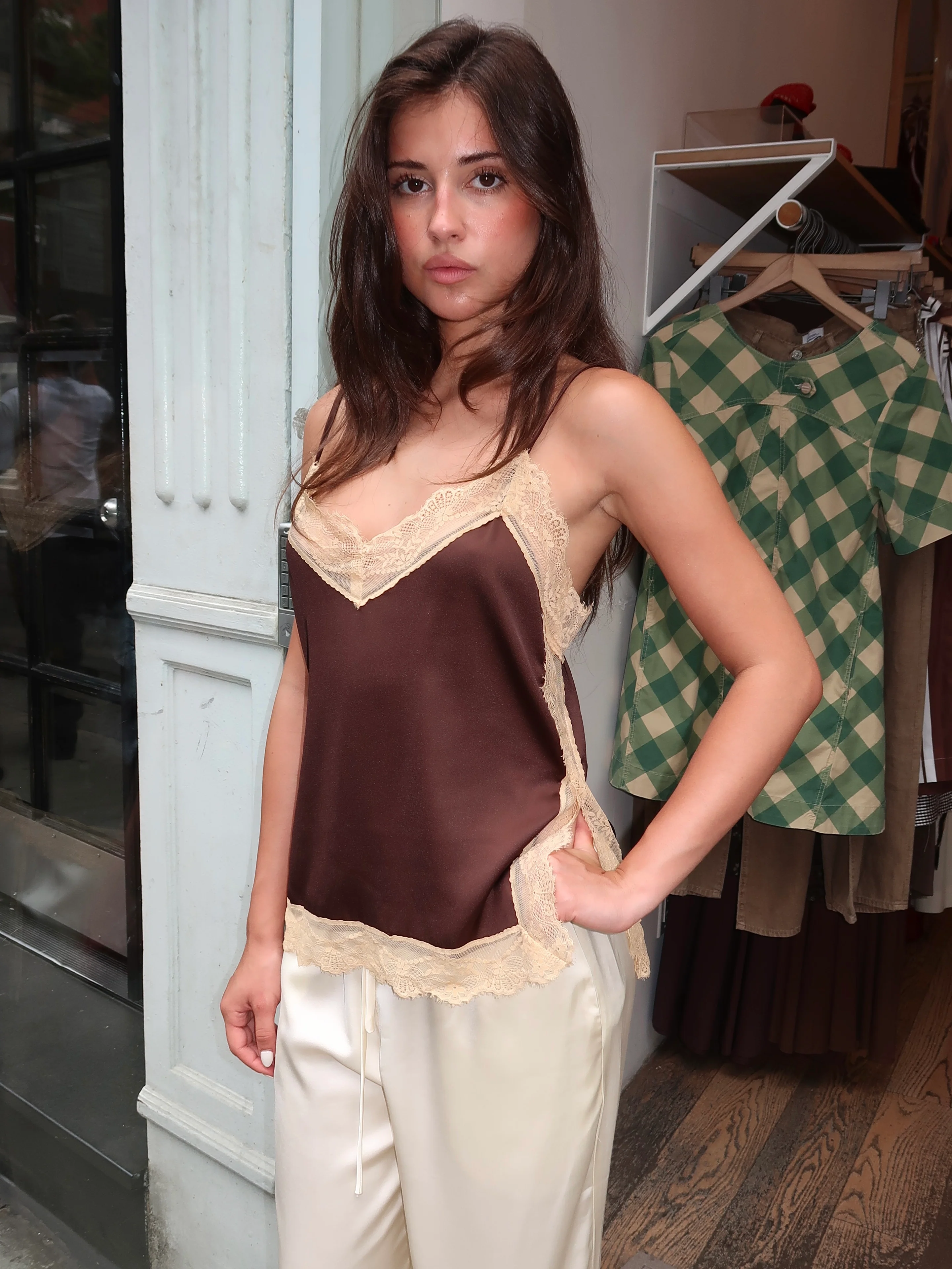Alix Cami in Lace Trim Chocolate - Image 2