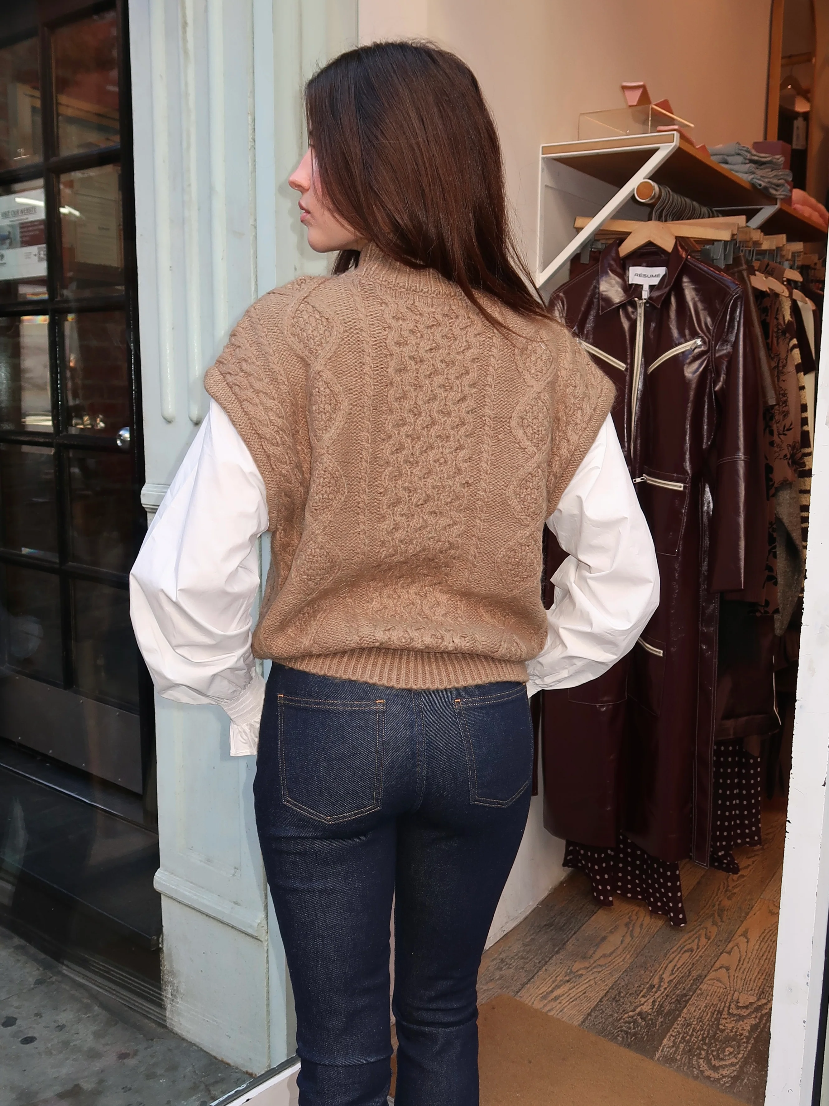 Angeline Mixed Media Sweater in Khaki - Image 3
