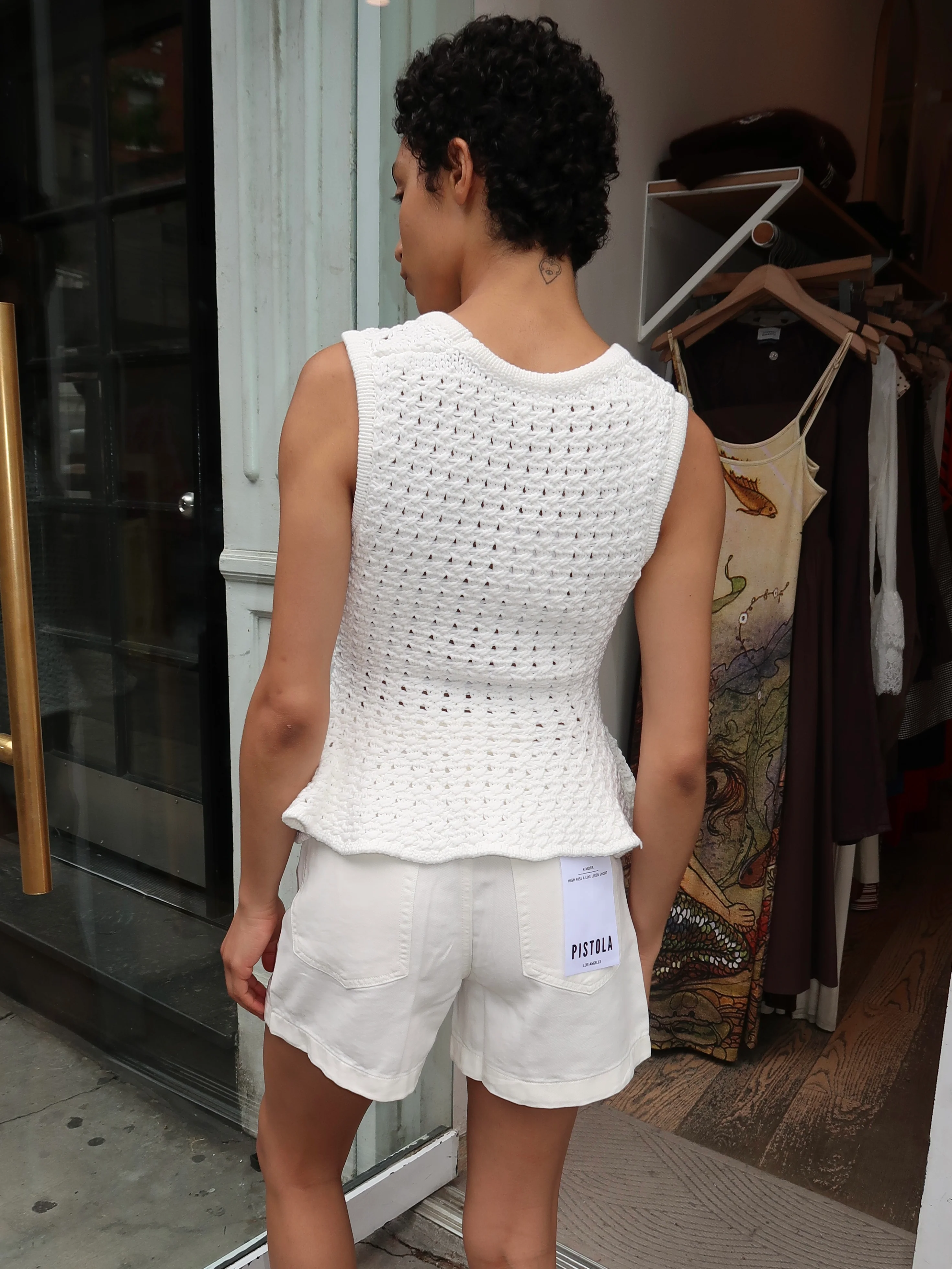 Anna Peplum Openwork Sweater Tank in White - Image 3