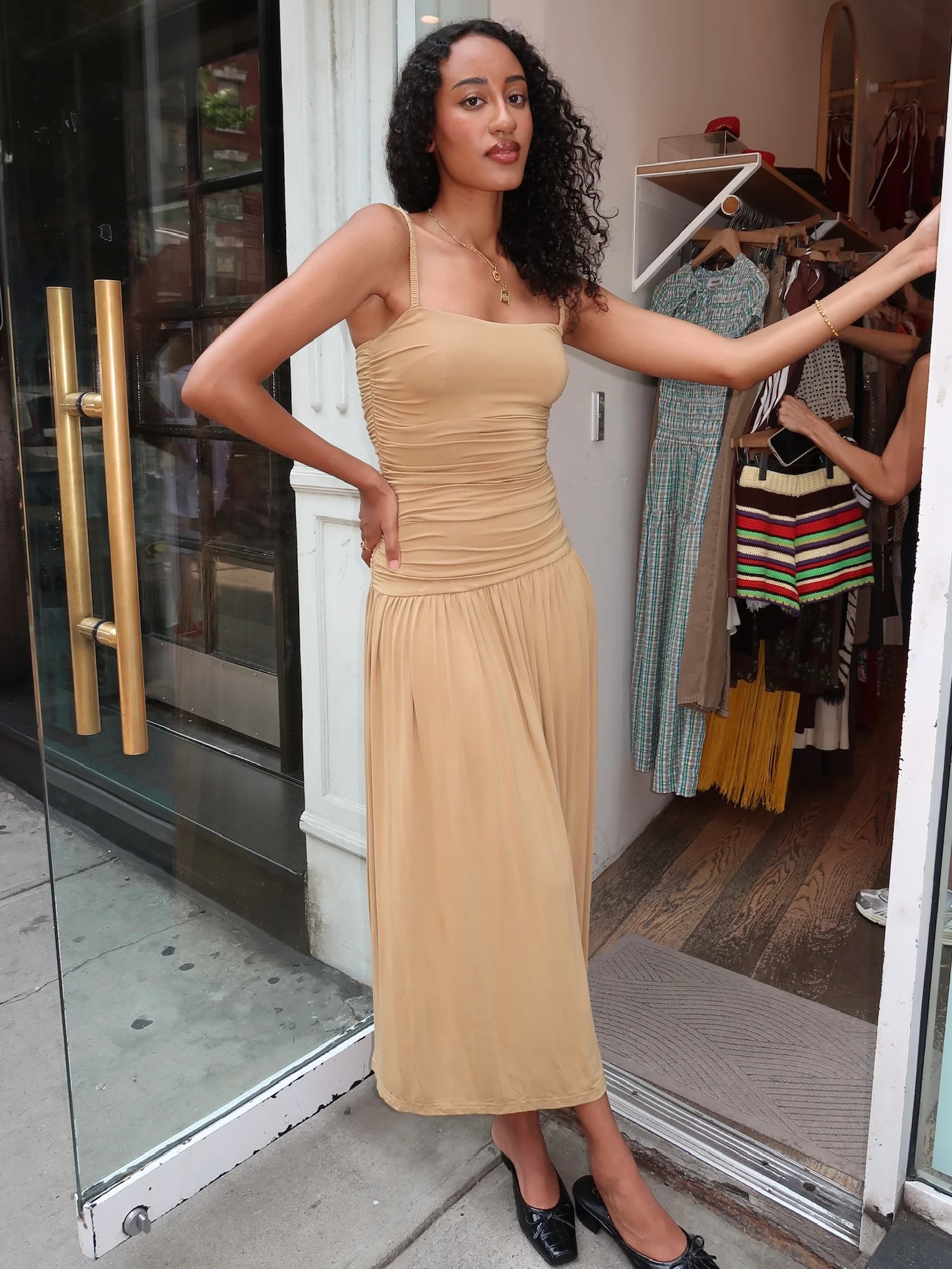 Arcadia Ruched Maxi Dress in Sand