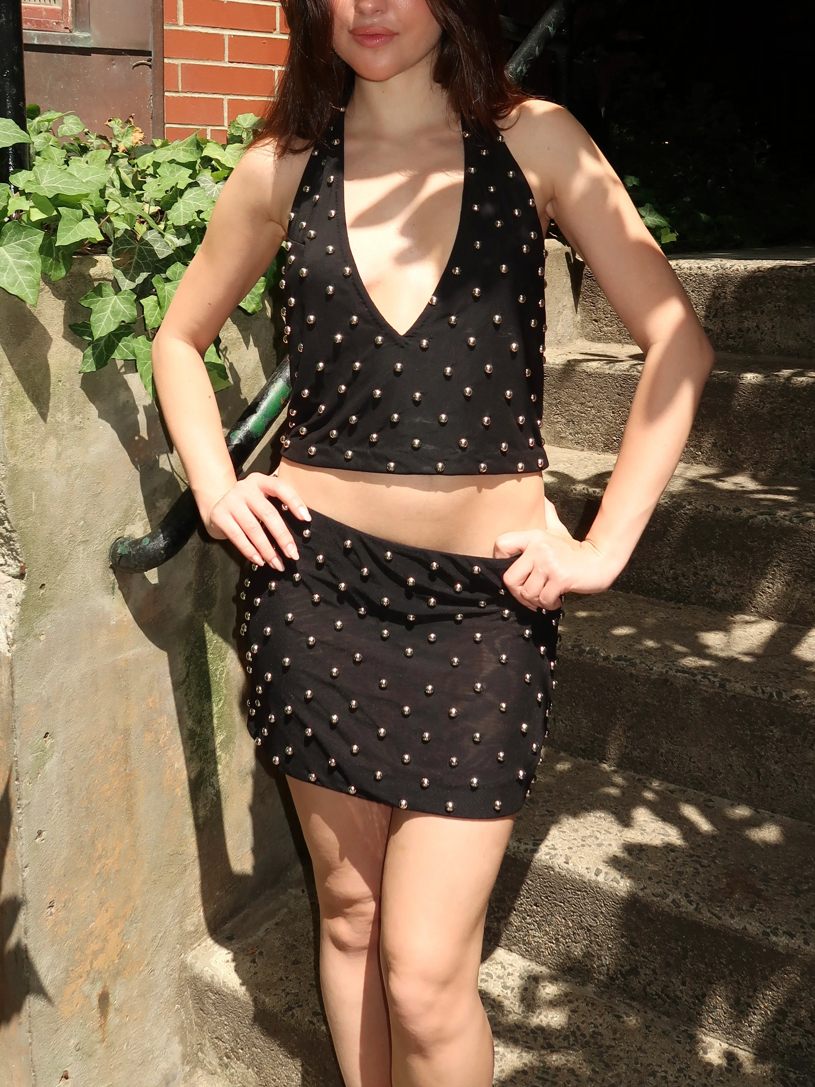 Cabochon Polka Mini Skirt in Black - Image 4