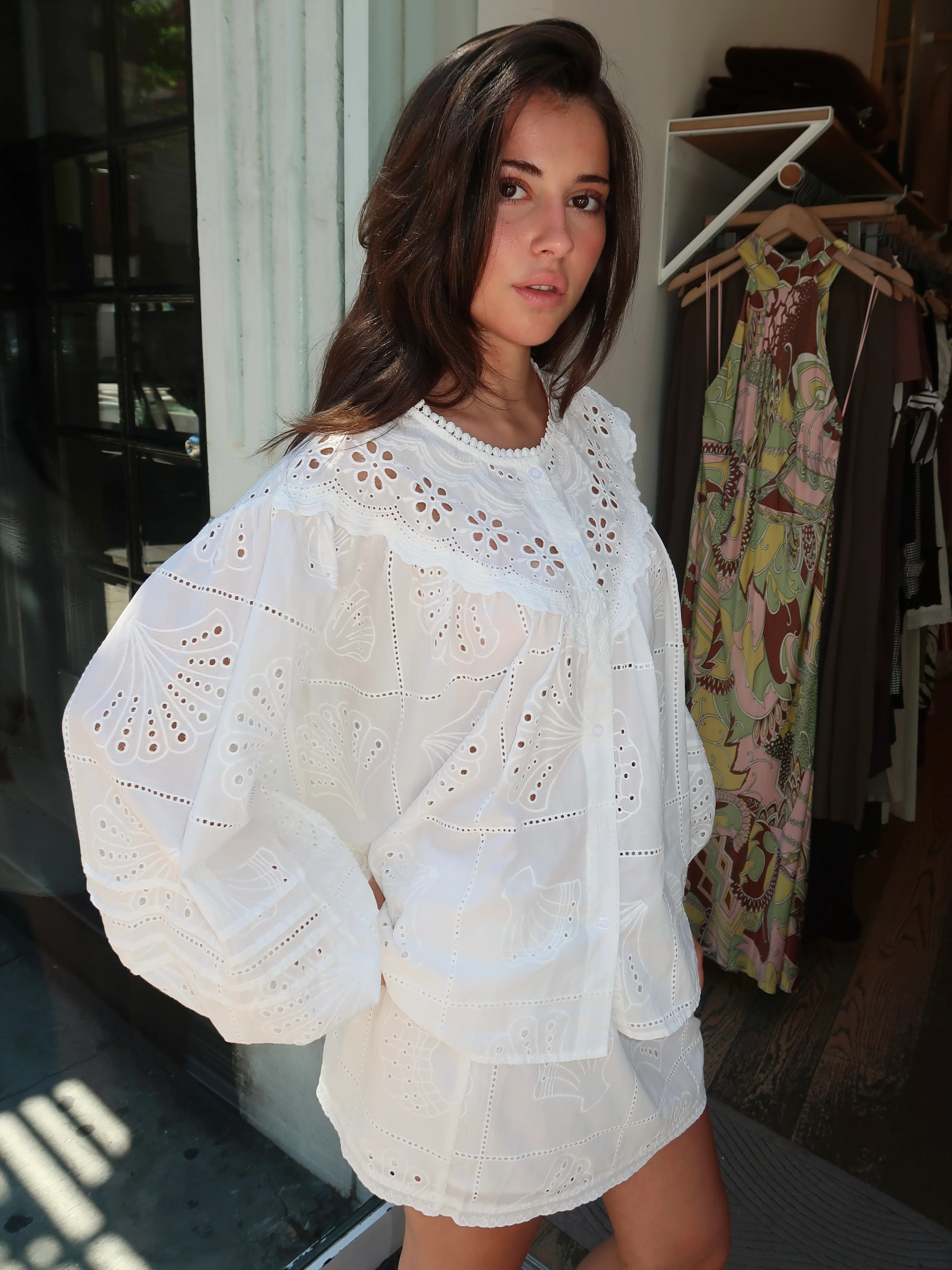 Coit Embroidered Long Sleeve in White - Image 4