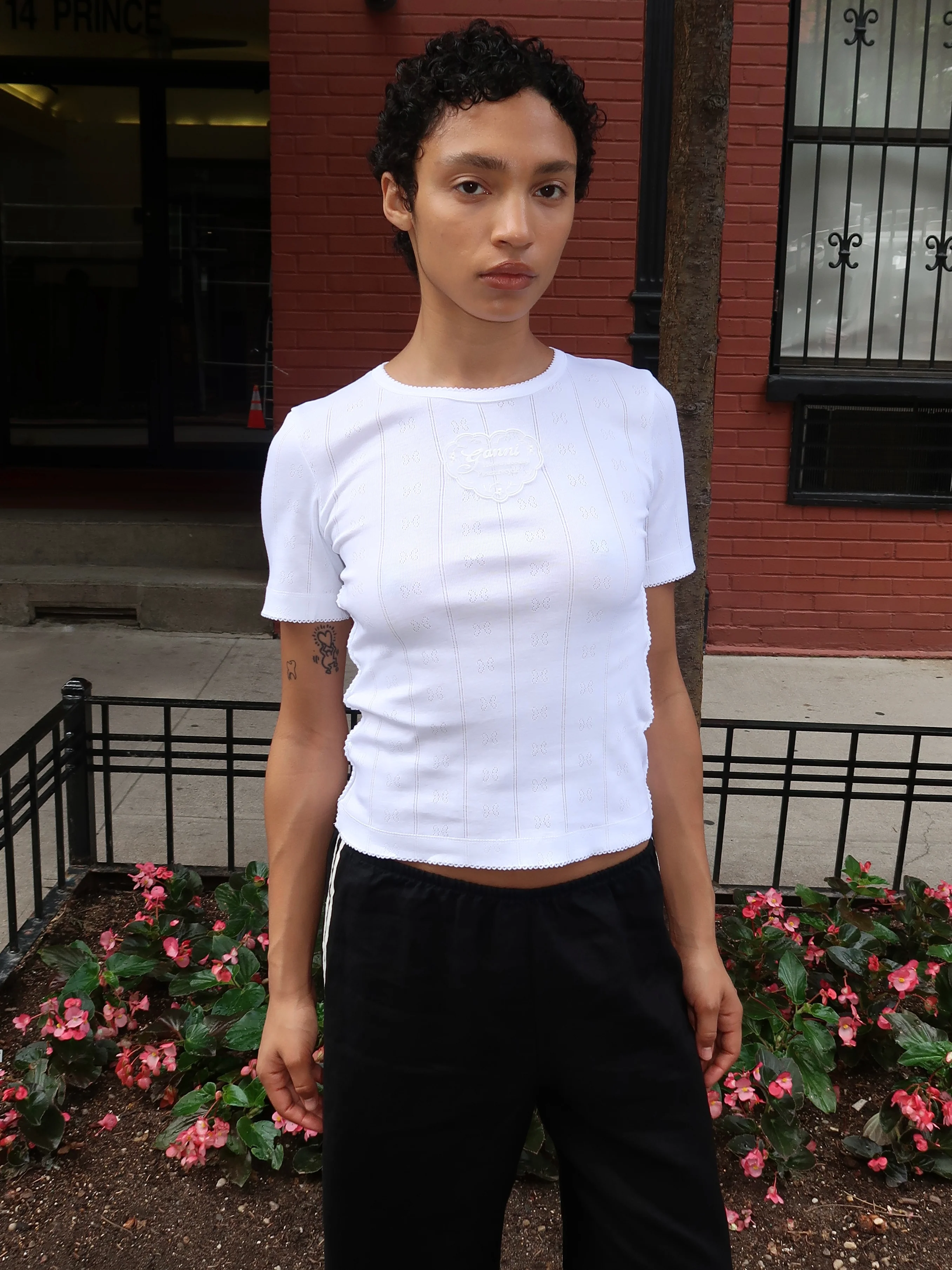 Compact Pointelle Rib Tee in Bright White - Image 4