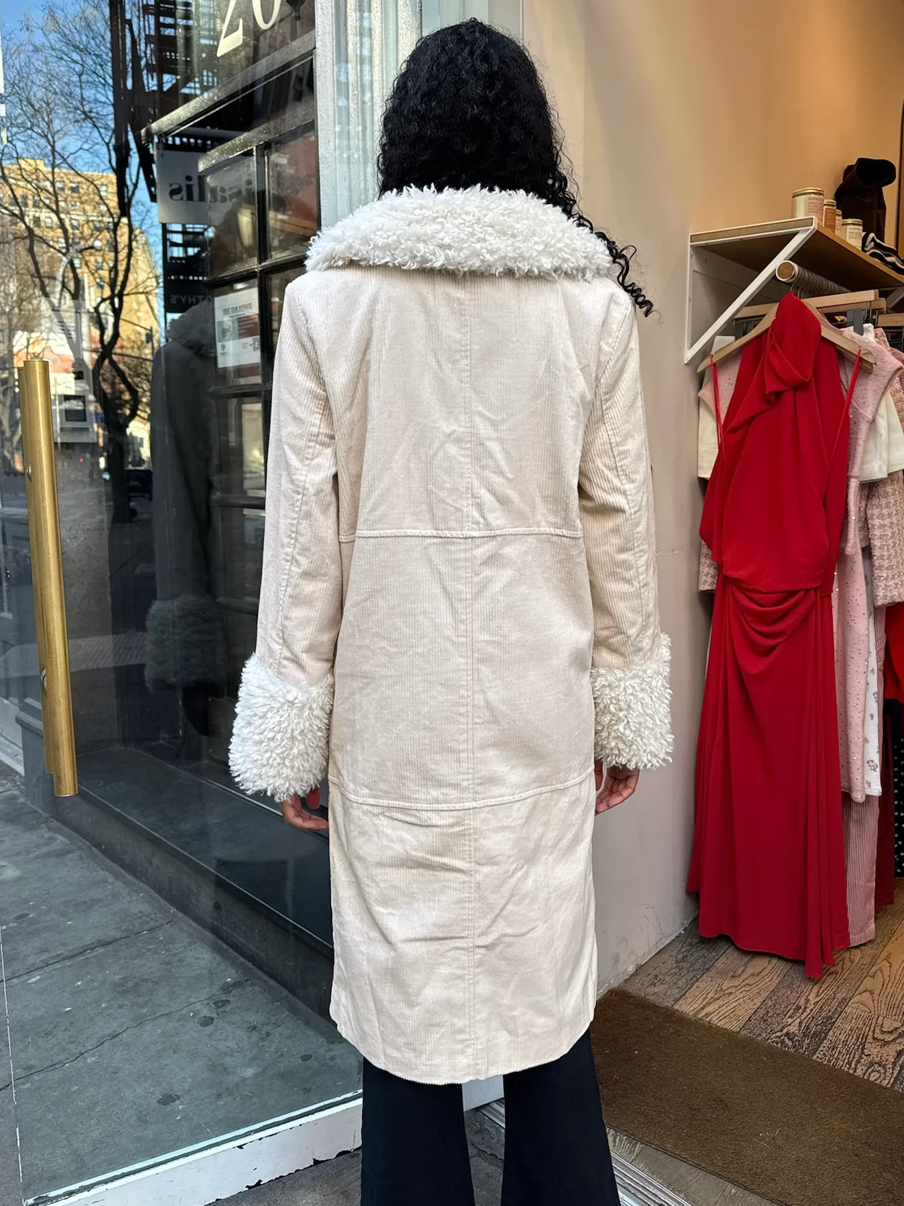 Crystal Faux Fur Coat in Ivory - Image 3