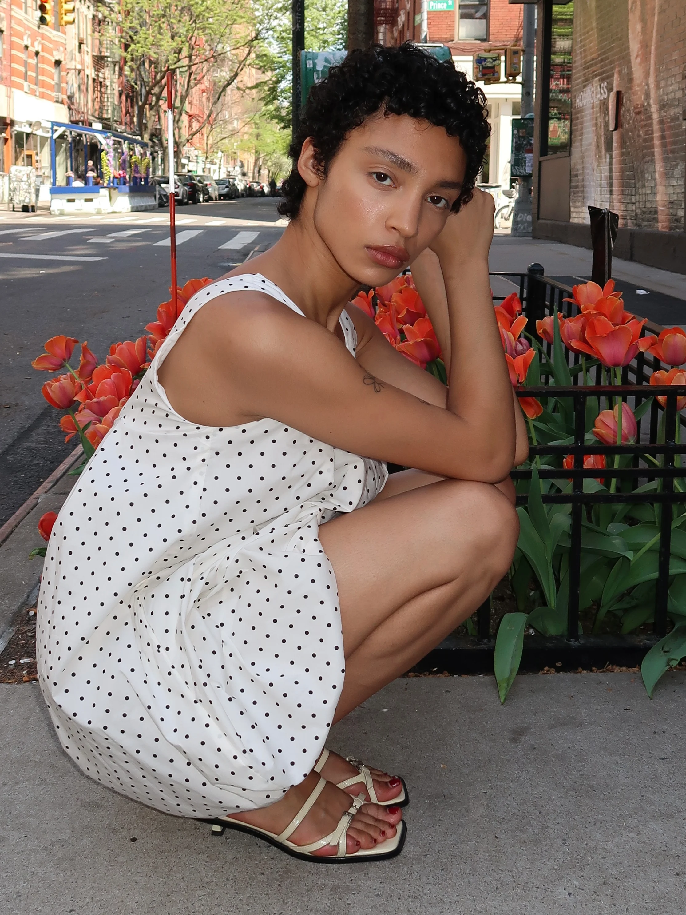 Damson Dress in White Black Dots - Image 2