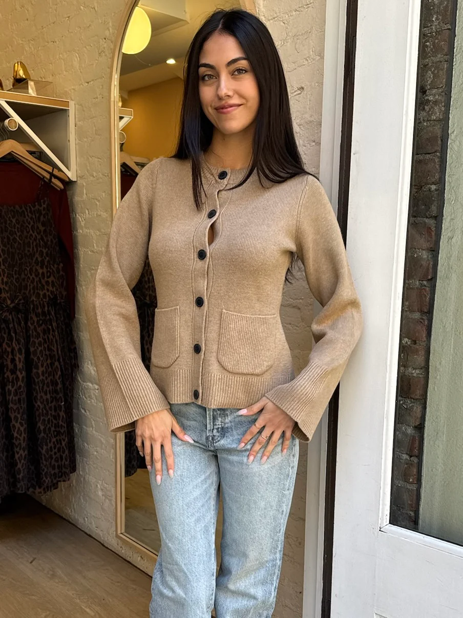 Dani Cinched Waist Cardigan in Toasted Wheat - Image 2