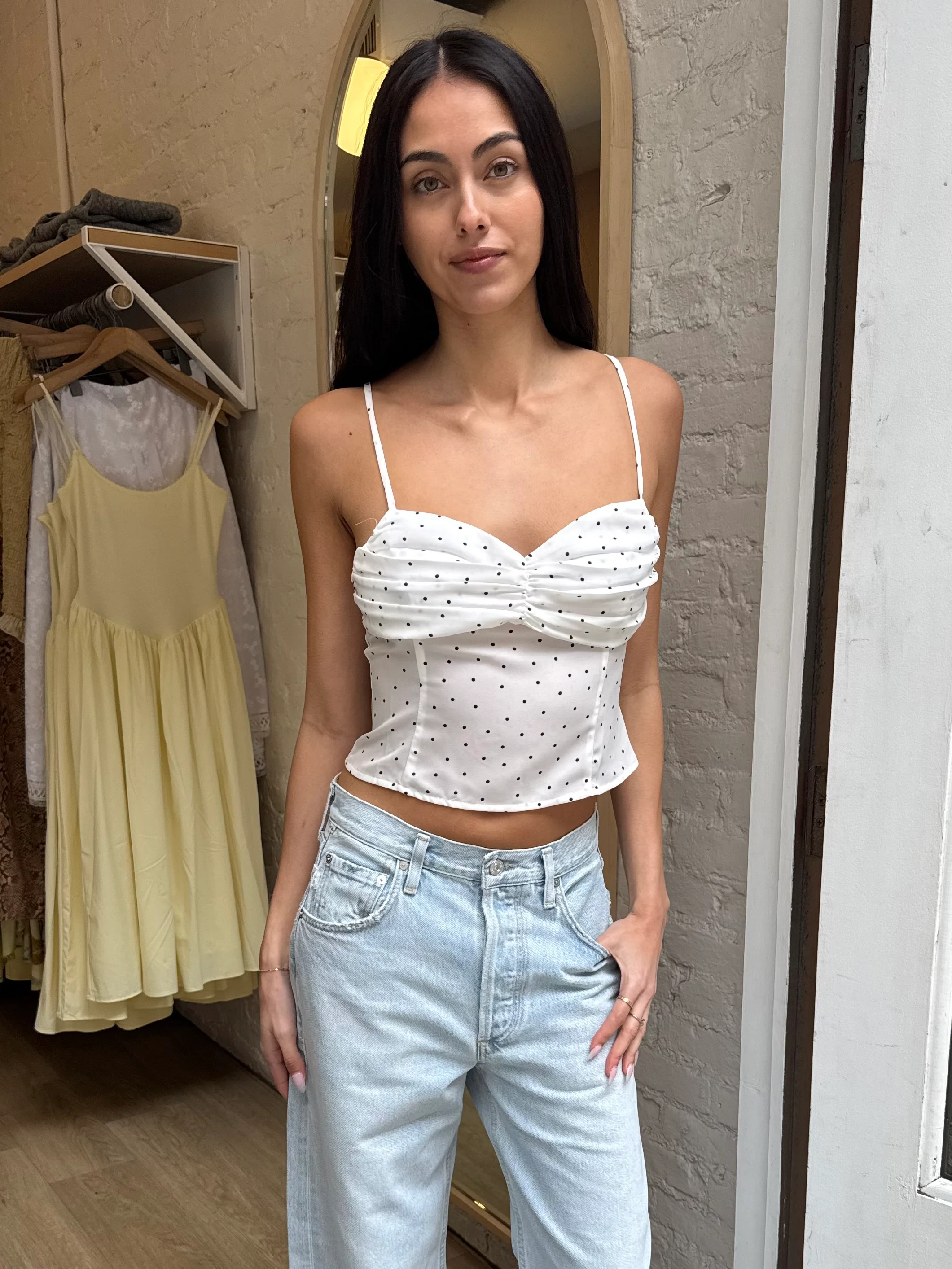 Dunkle Tank Top in Off-White Polka Dot - Image 2