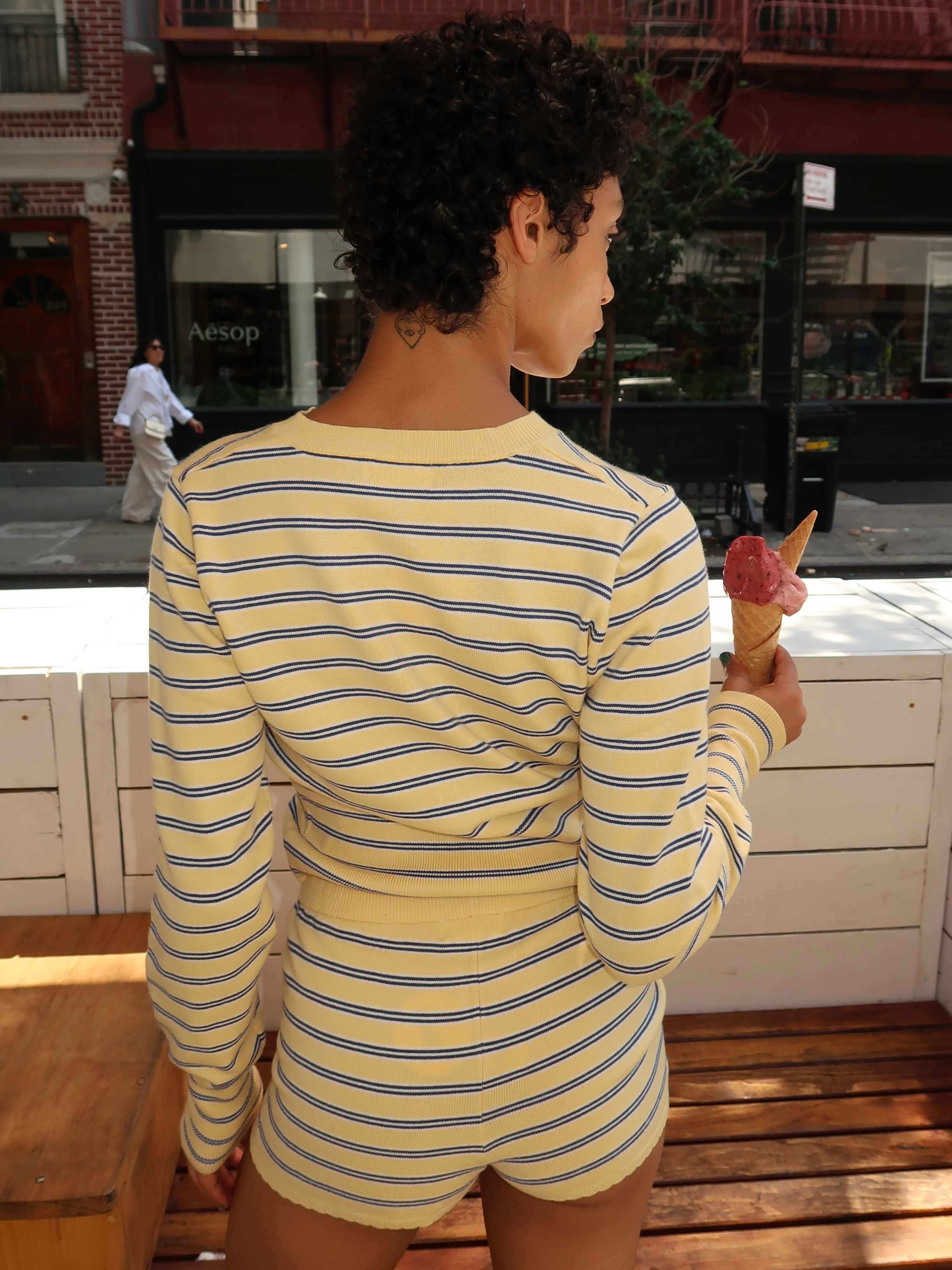 Giana Cardigan in Yellow Stripe - Image 3