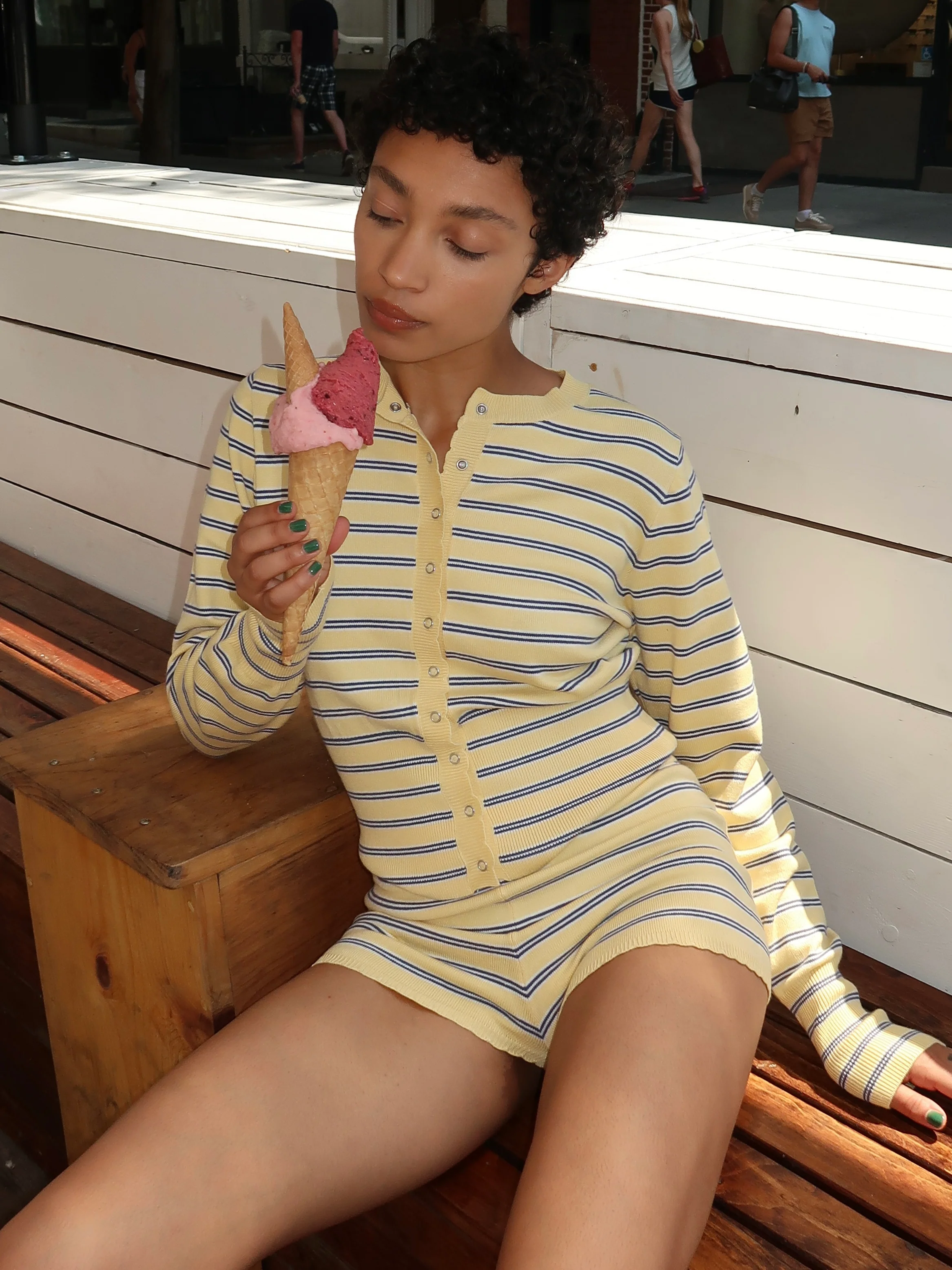 Giana Cardigan in Yellow Stripe - Image 4
