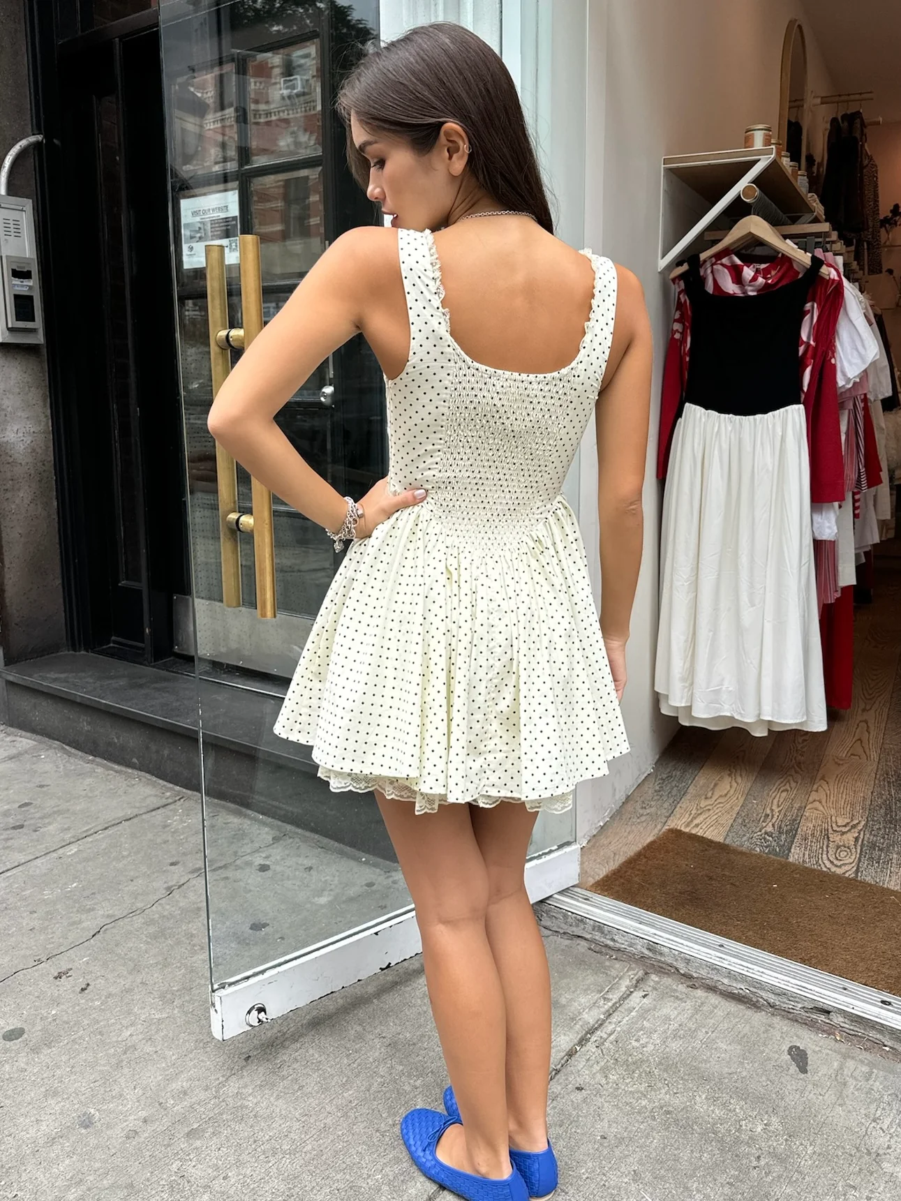 Giovanna Mini Dress in Cream Polka Dot - Image 4