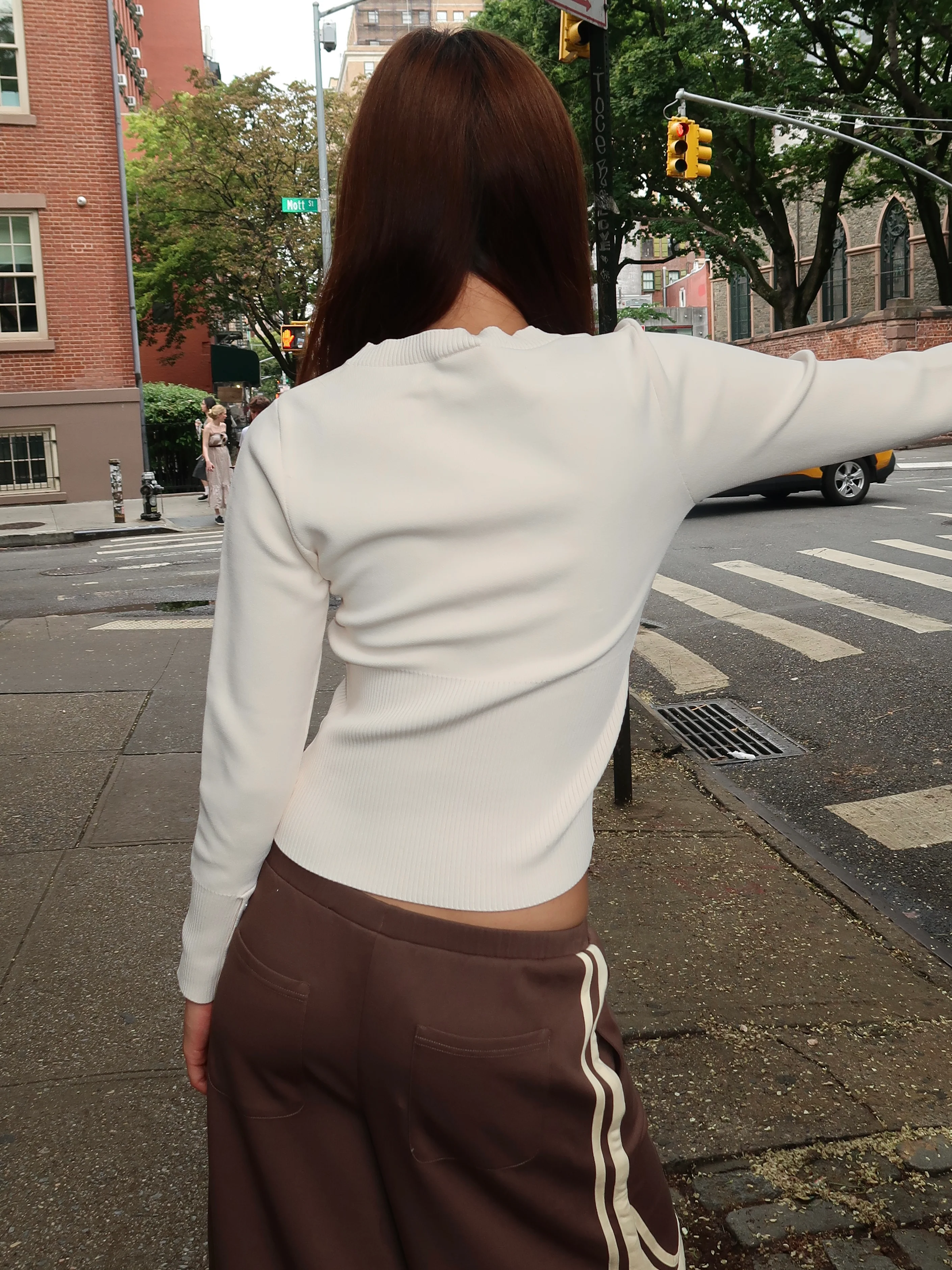 High Rib Waist Cardigan in Off-White - Image 3