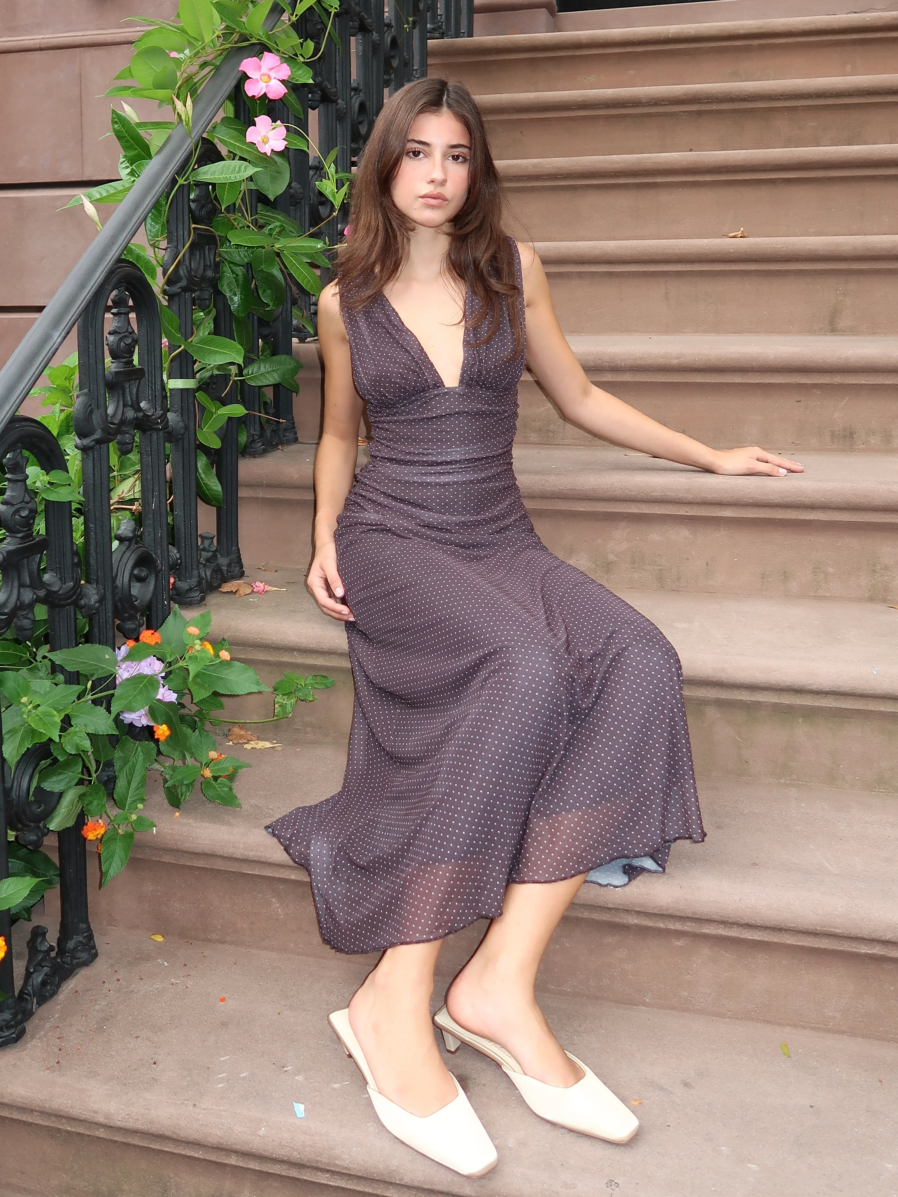 Juna Mesh Maxi Dress in Black Mini Dot - Image 2