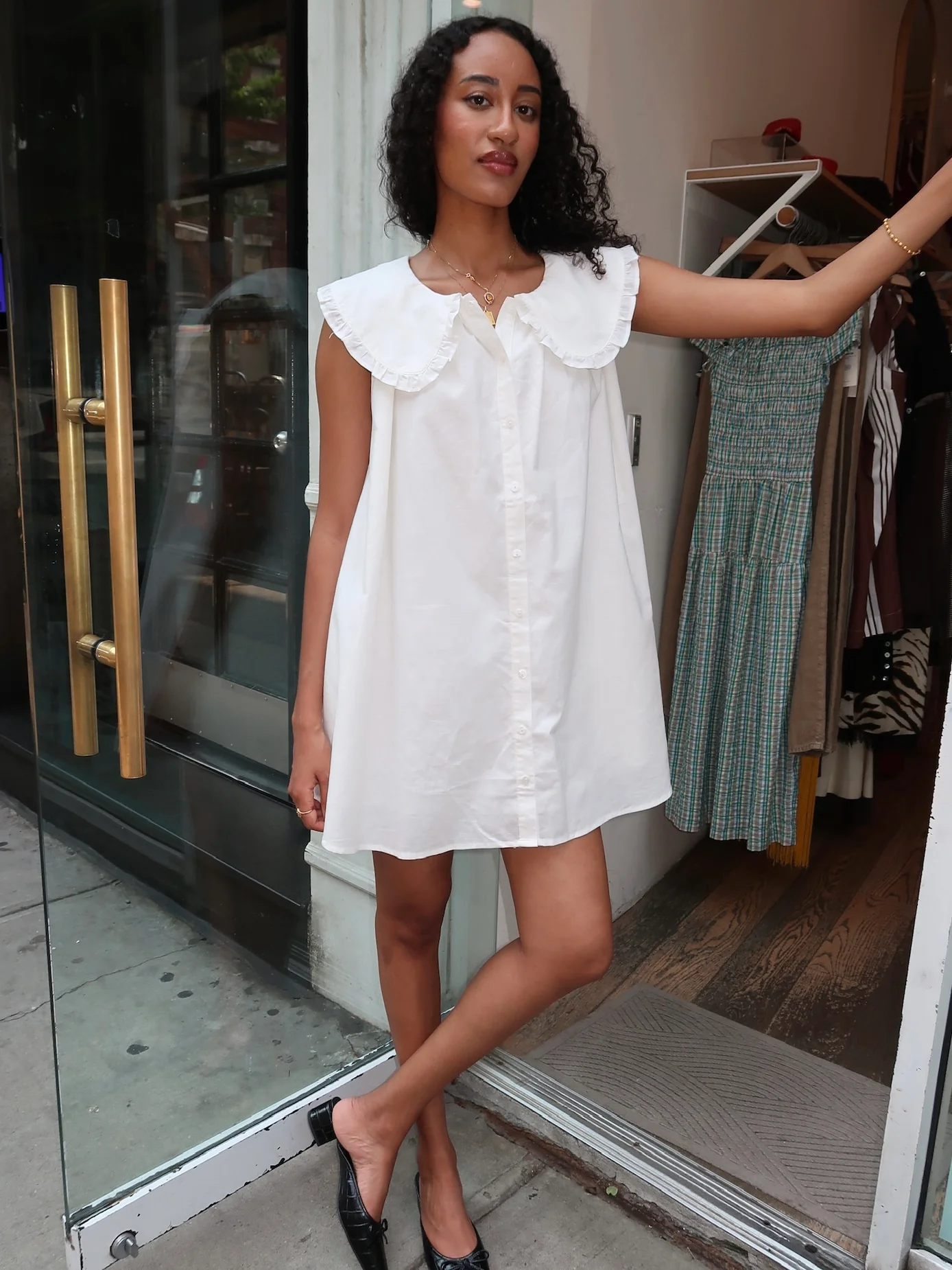 Junebug Collared Baby Doll Dress in White - Image 2