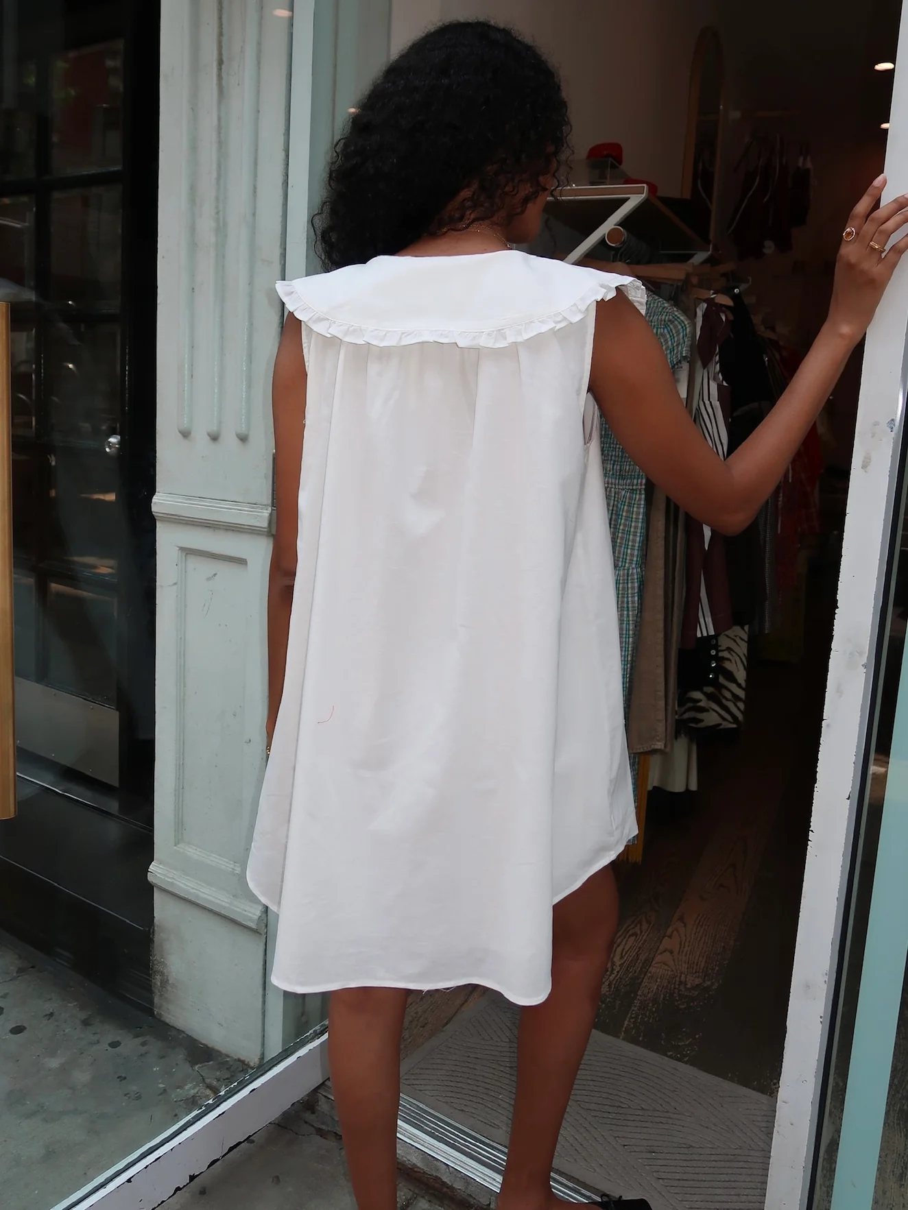 Junebug Collared Baby Doll Dress in White - Image 3