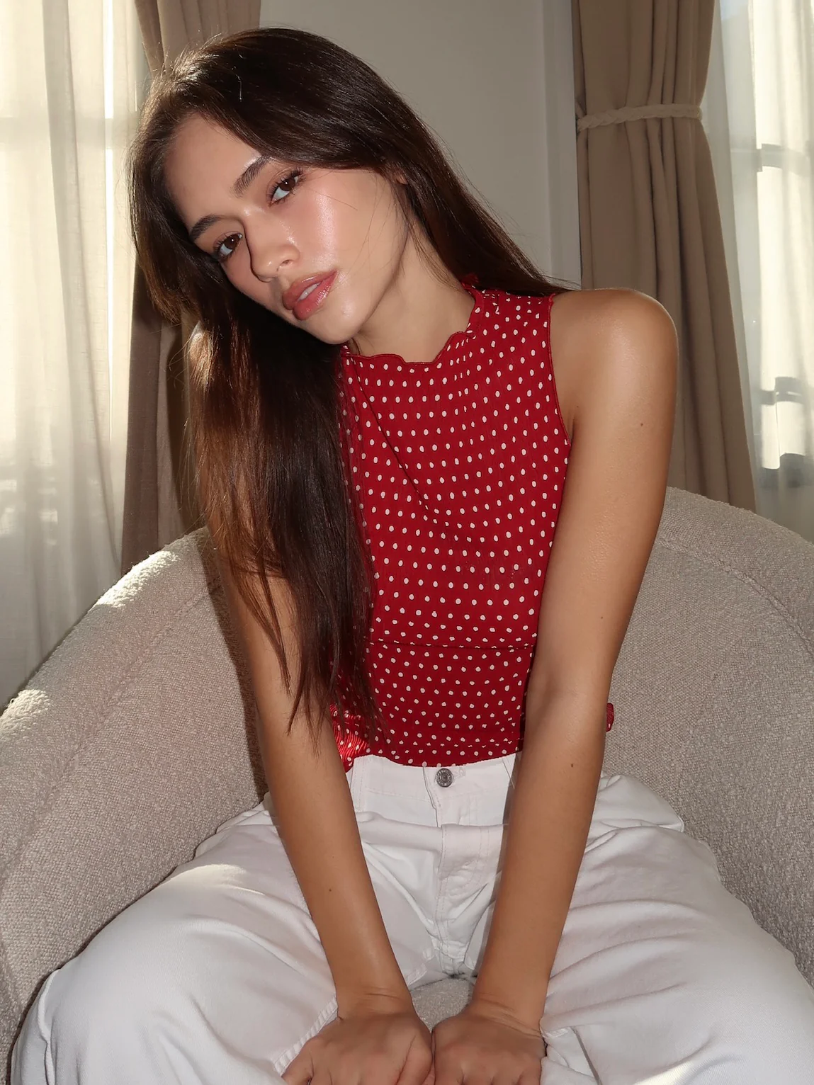 Karla Sheer Top in Wine Dot - Image 4