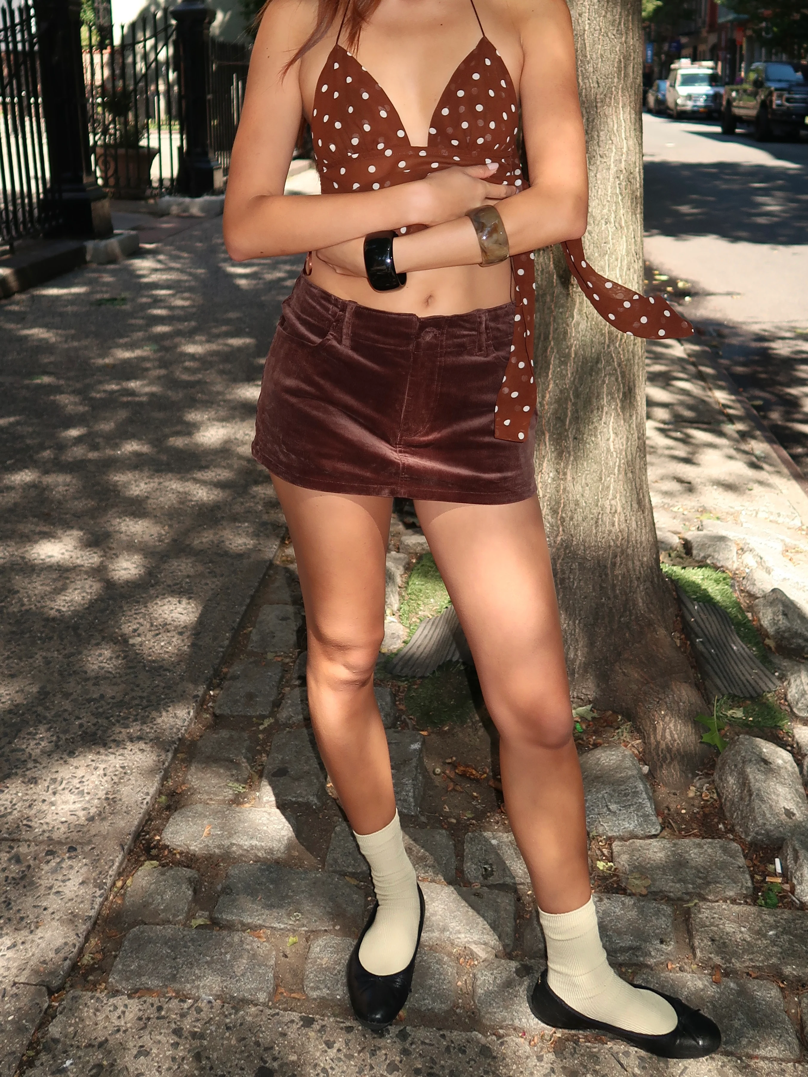 Logan Corduroy Mini Skort in Brown - Image 4