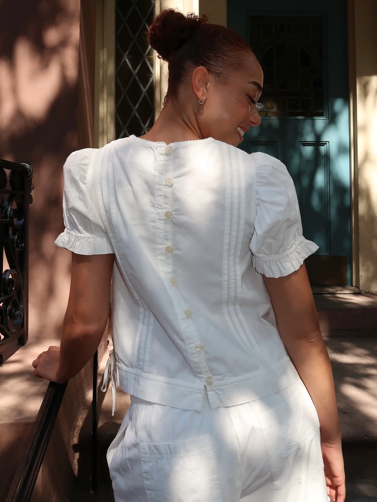 Mabel Lace Insert Blouse in Vintage White - Image 3