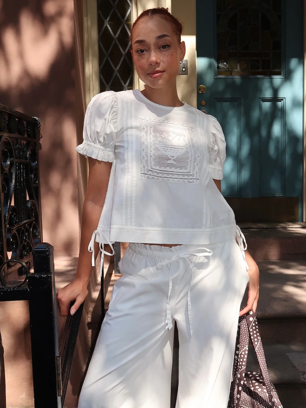 Mabel Lace Insert Blouse in Vintage White - Image 4
