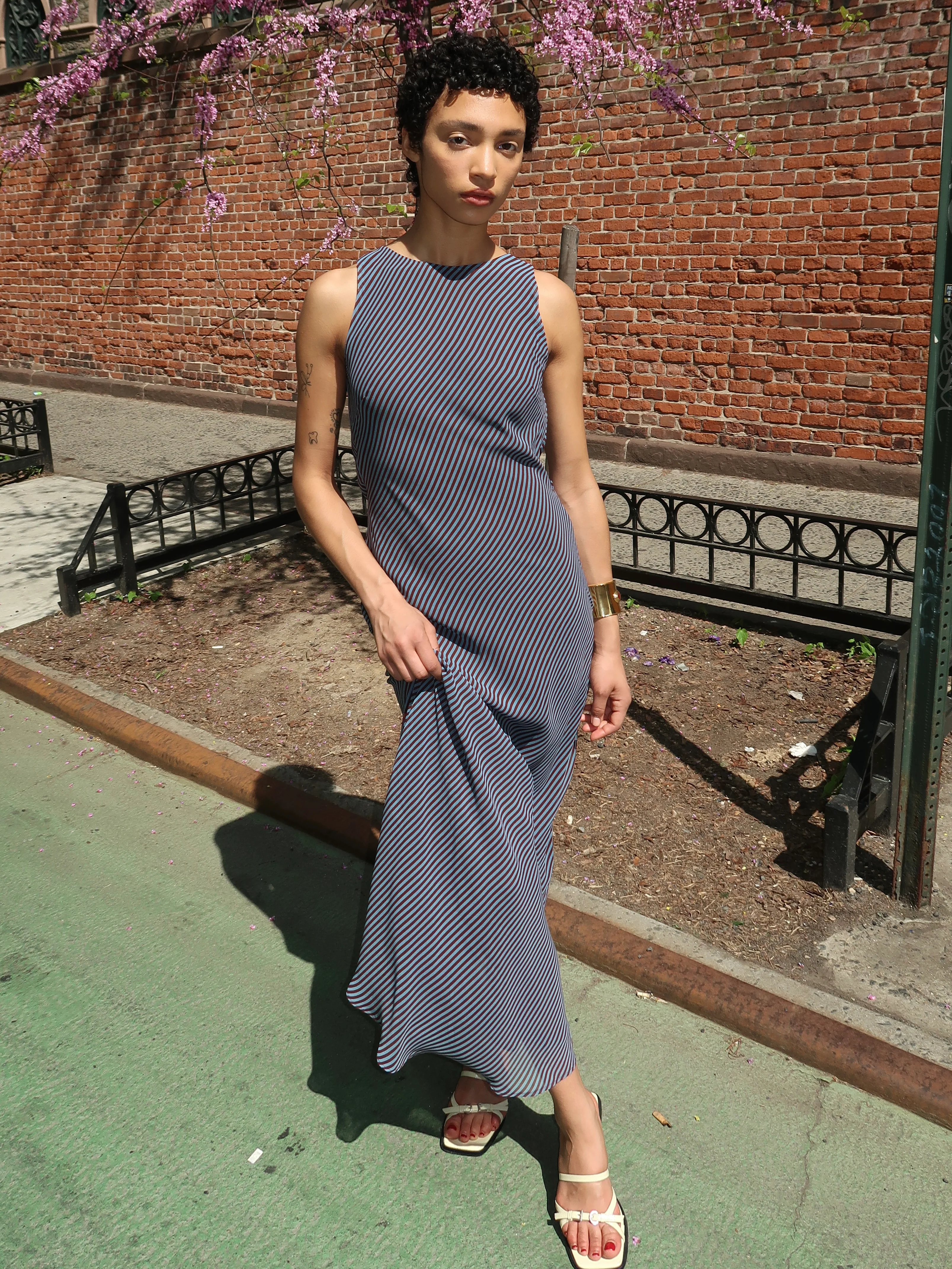 Micca Dress in Blue Brown Stripe