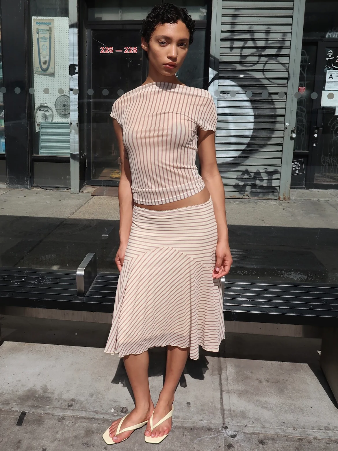 Monroe Midi Skirt in Cream Stripe