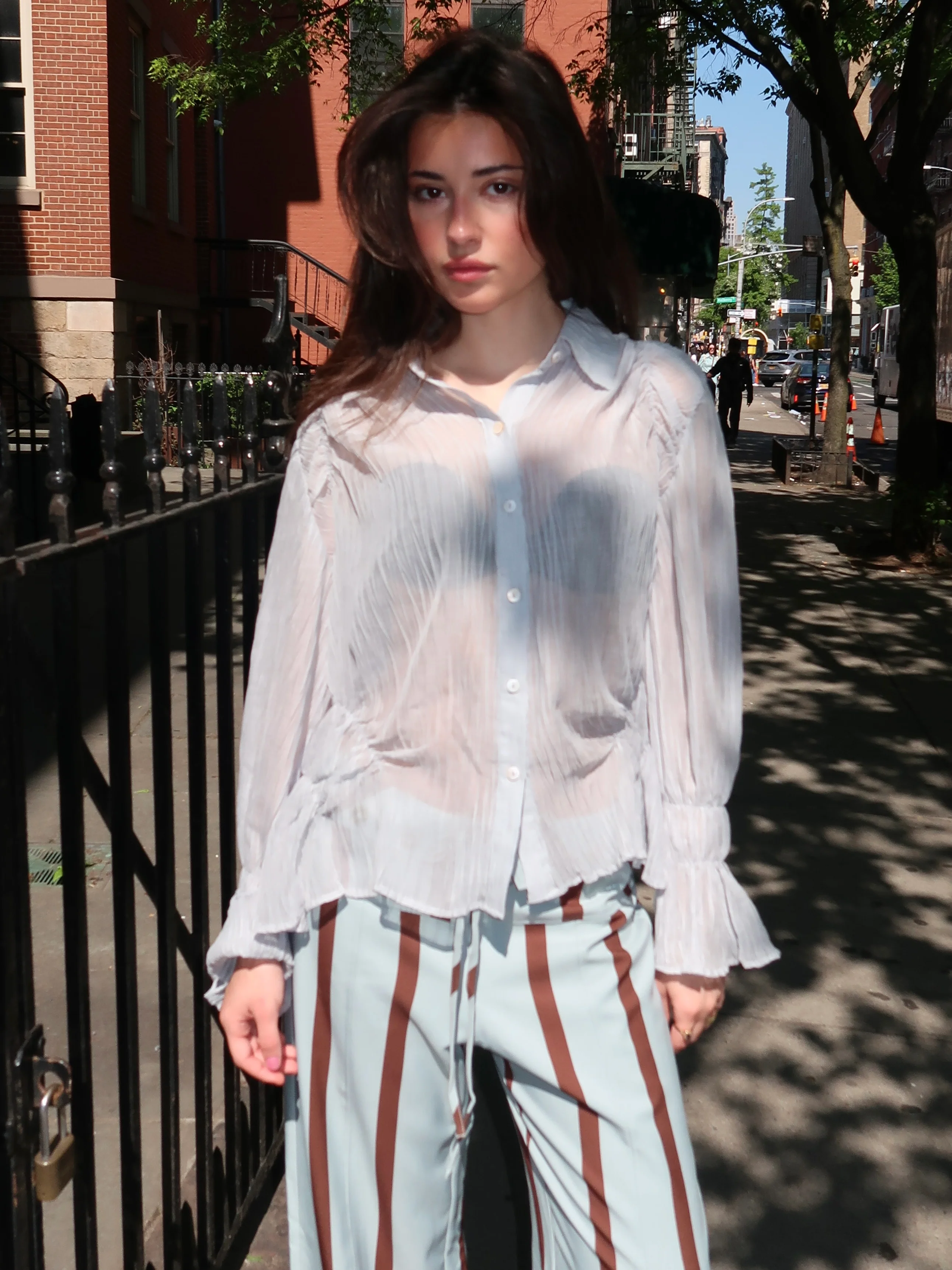 Naelia Light Blue Ruched Shirt - Image 2