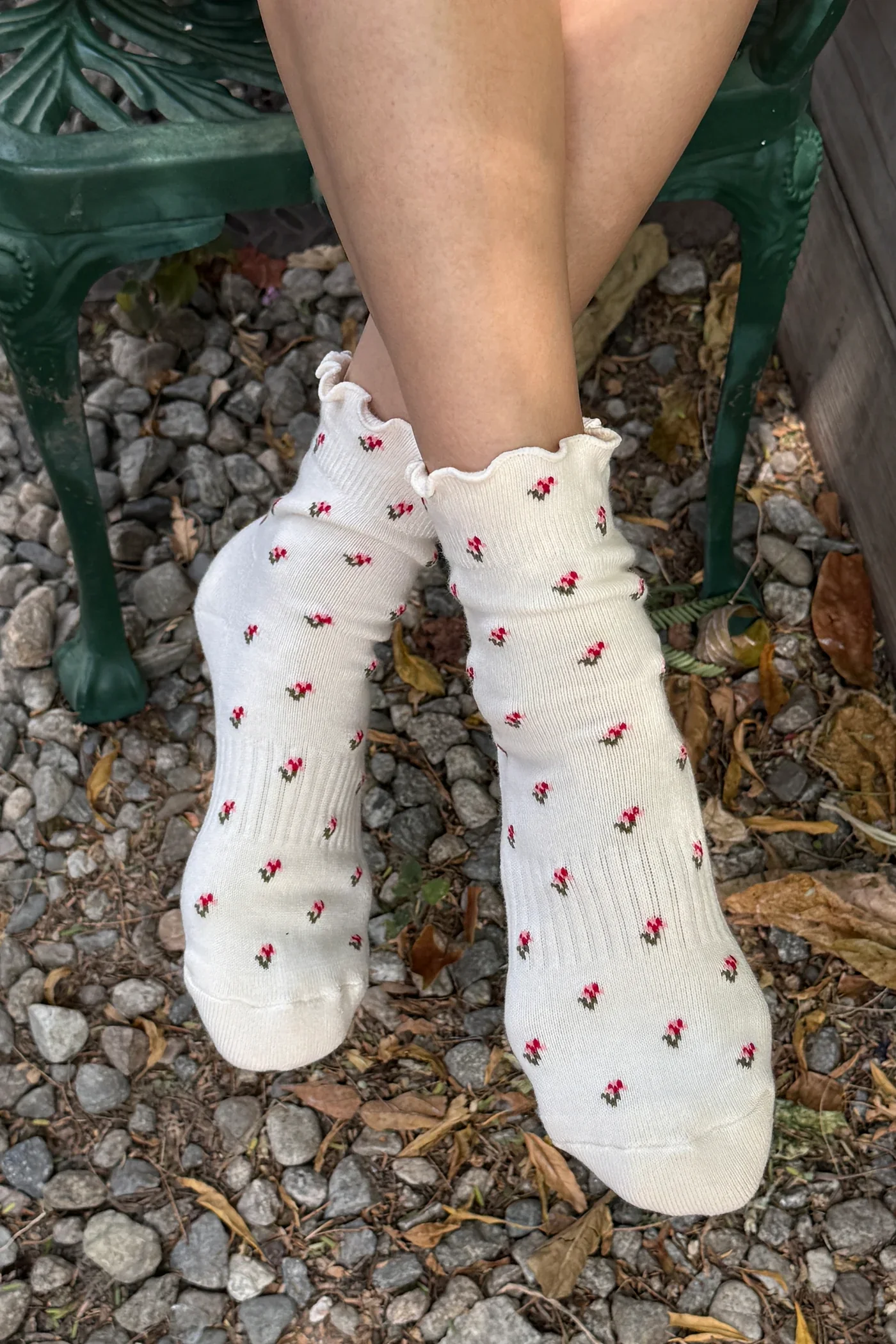 Petal Ruffled Hugger Crew Socks in Cream Petal - Image 2