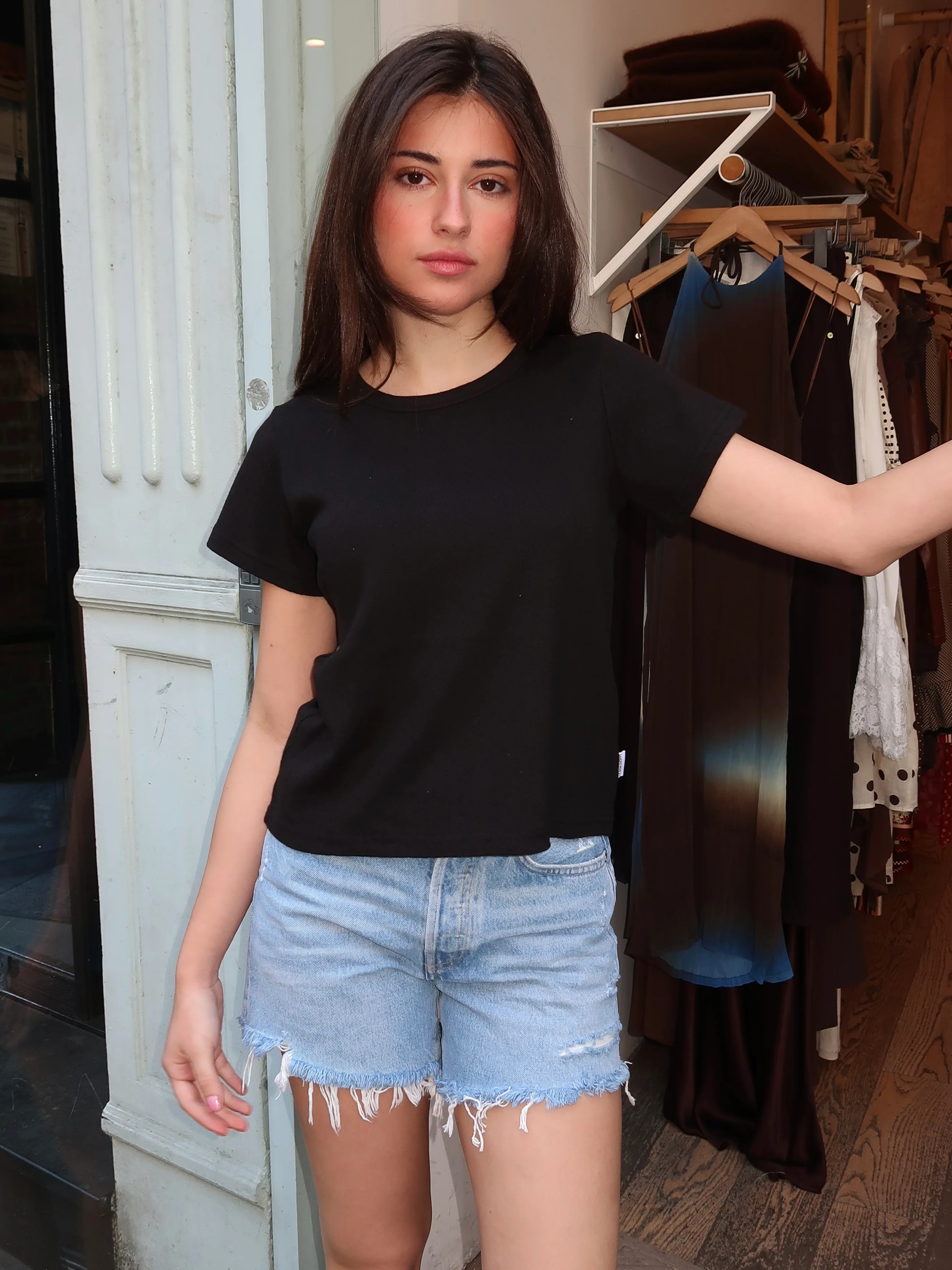 Pointelle Babe Tee in Black - Image 2