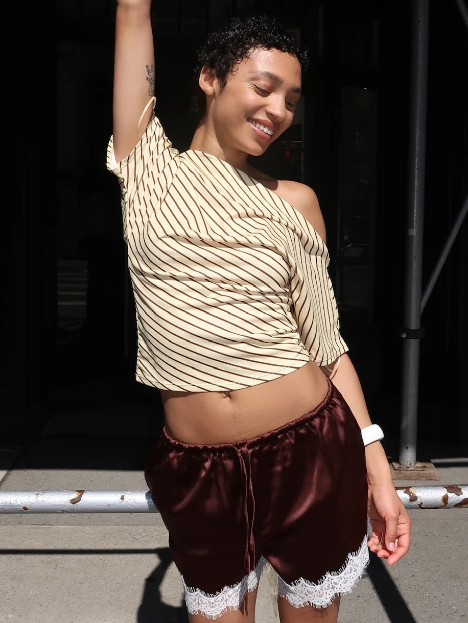 Poppy Cowl Neck Top in Yellow Brown Stripe