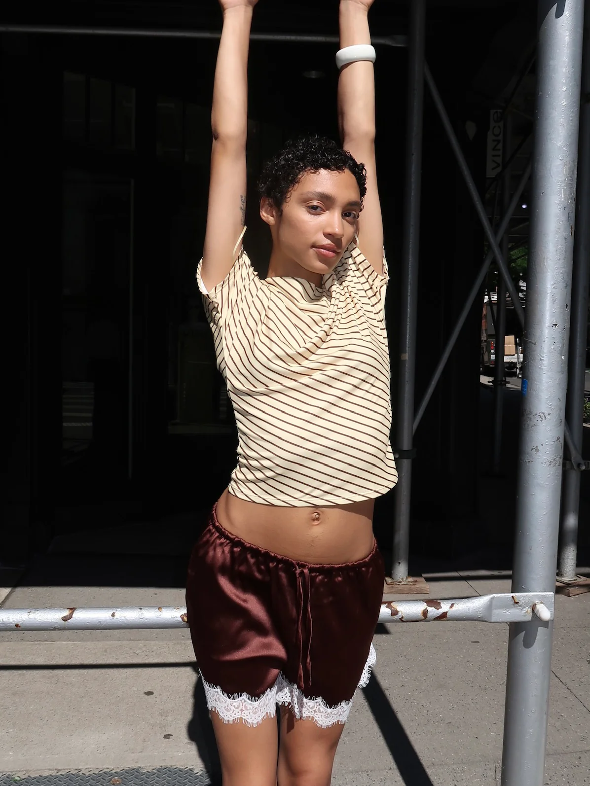 Poppy Cowl Neck Top in Yellow Brown Stripe - Image 4