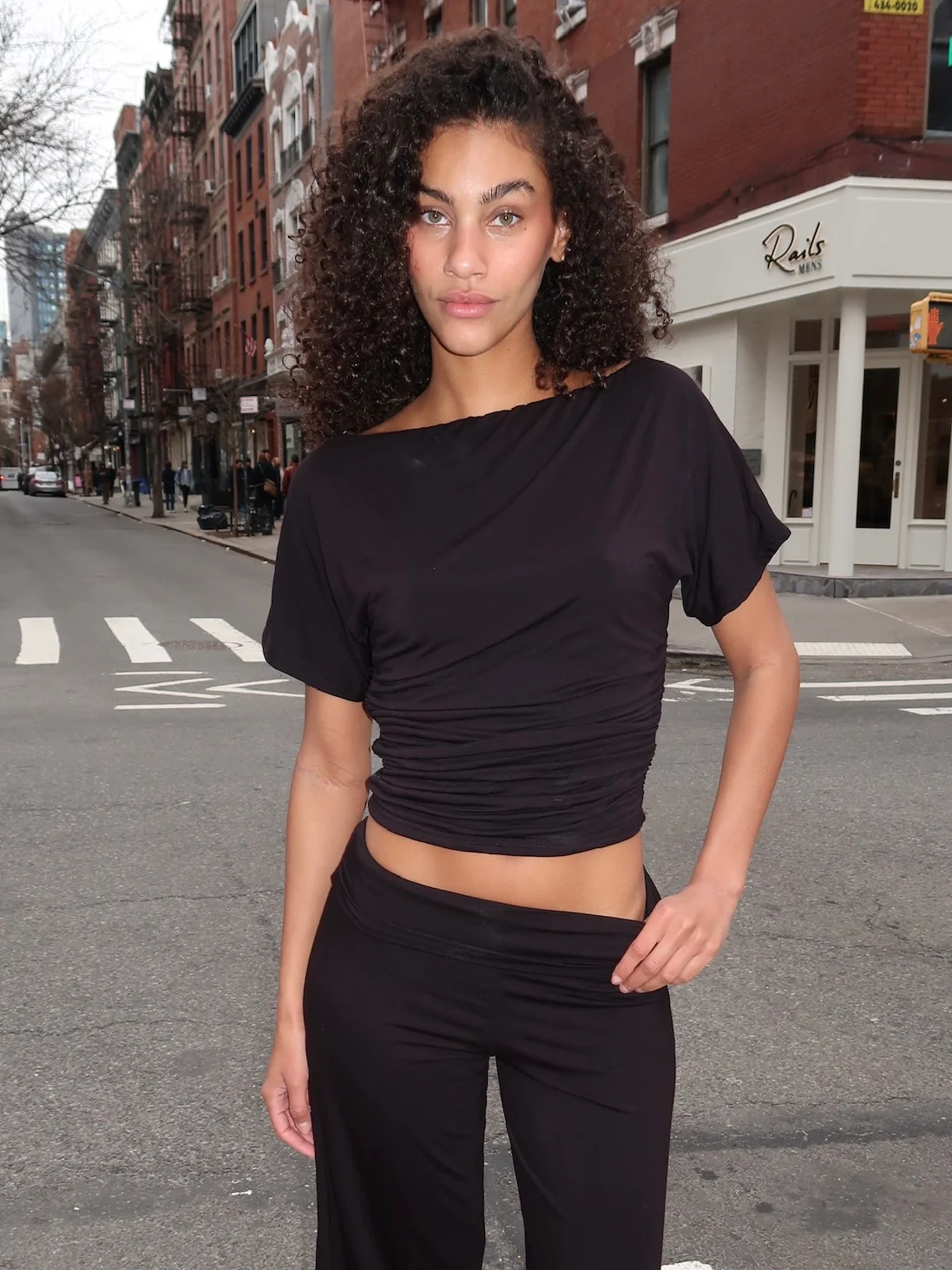 Rayae Asym Short Sleeve Top in Black