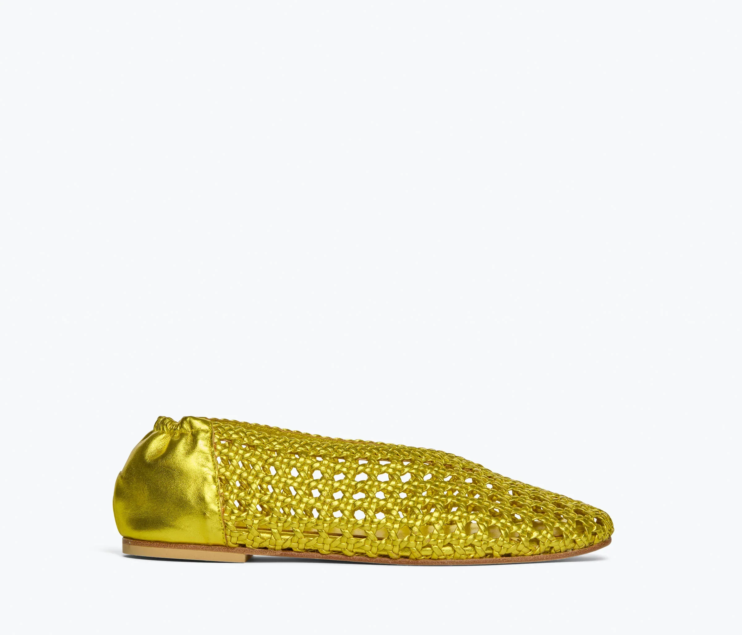 Riley Flats in Chartreuse Metallic Woven Calf - Image 3