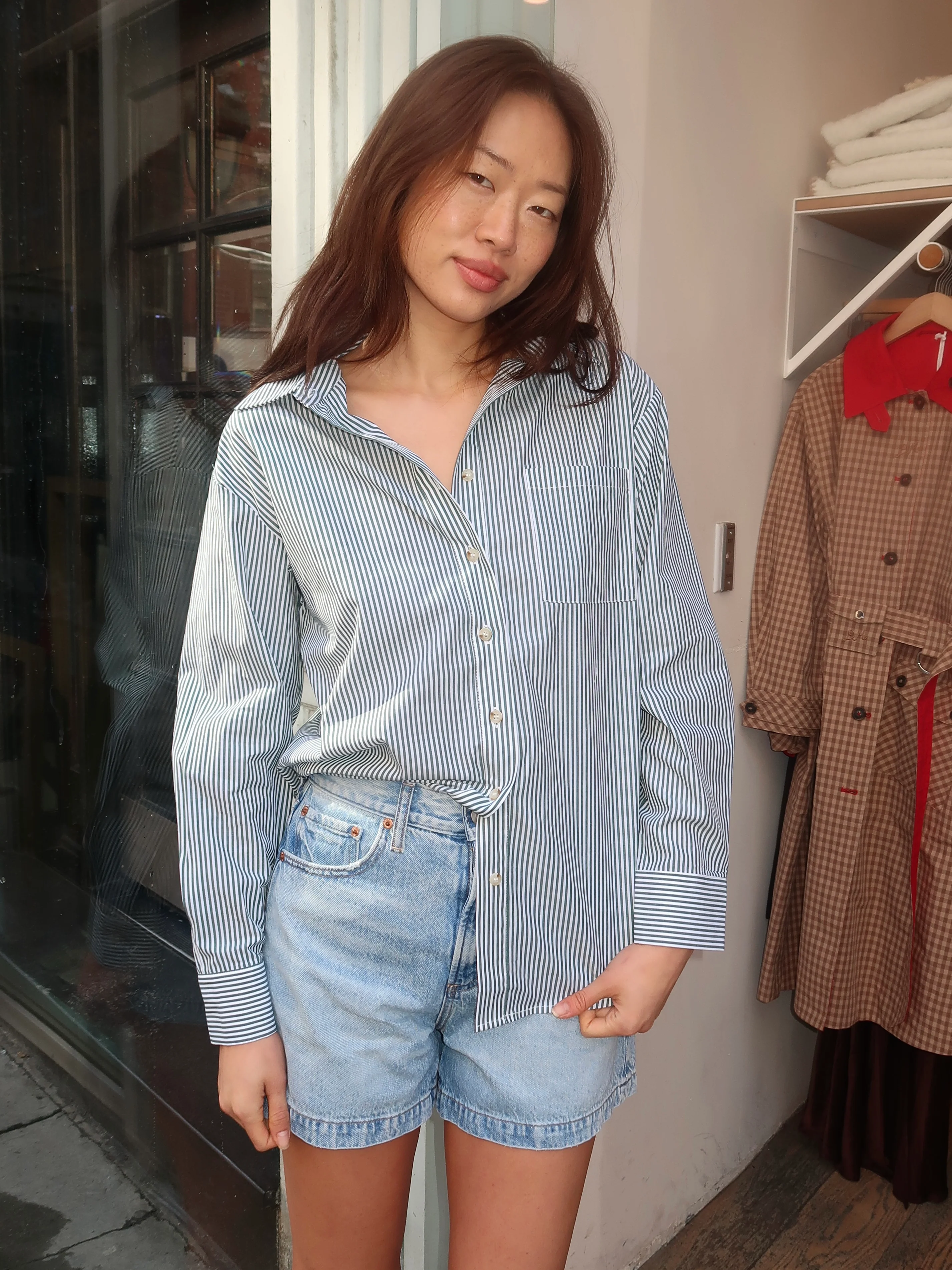 Saline Button Down Shirt in Green Stripe