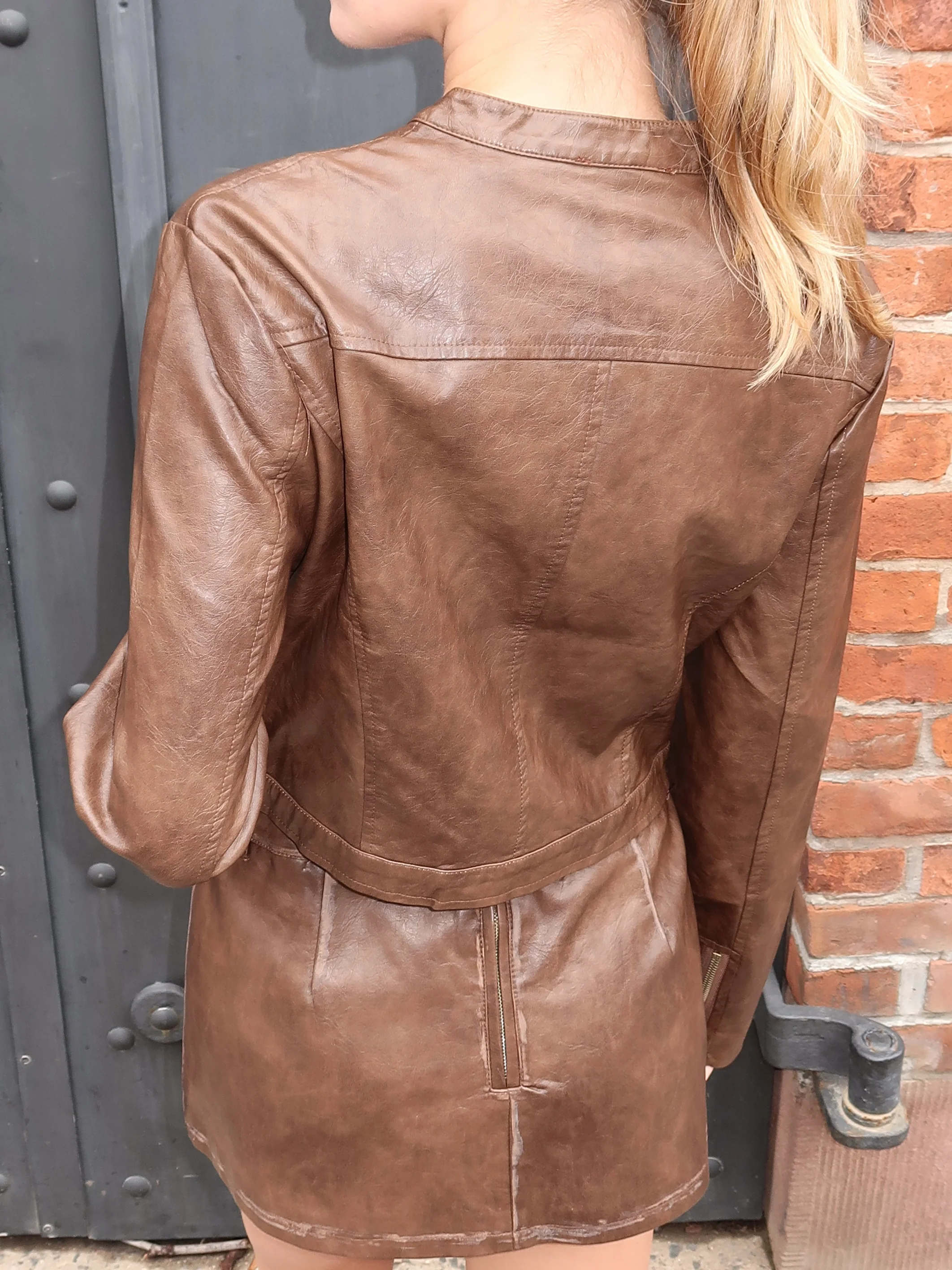 Schena Faux Moto Jacket in Brown - Image 3