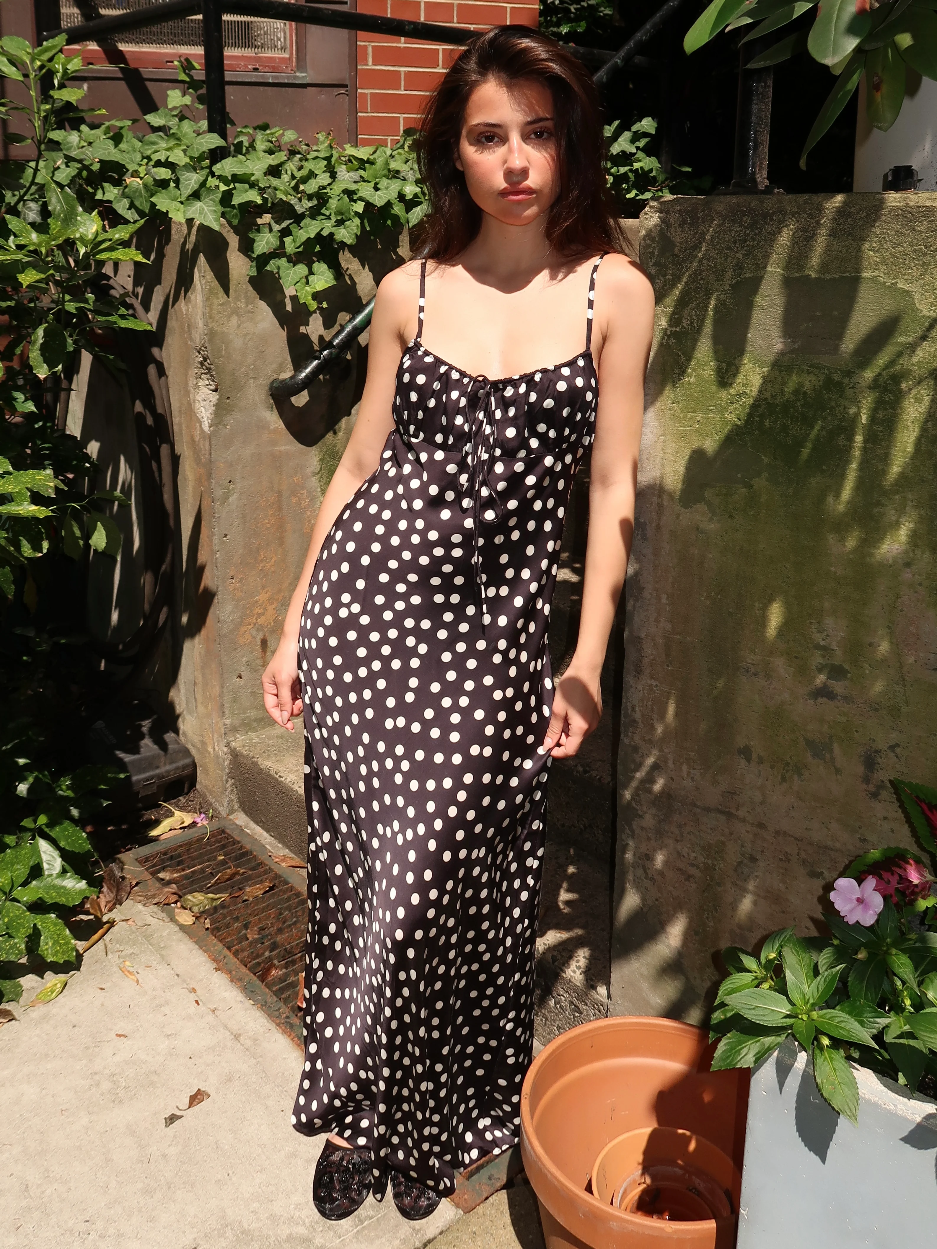 Slip Dress in Black Polka