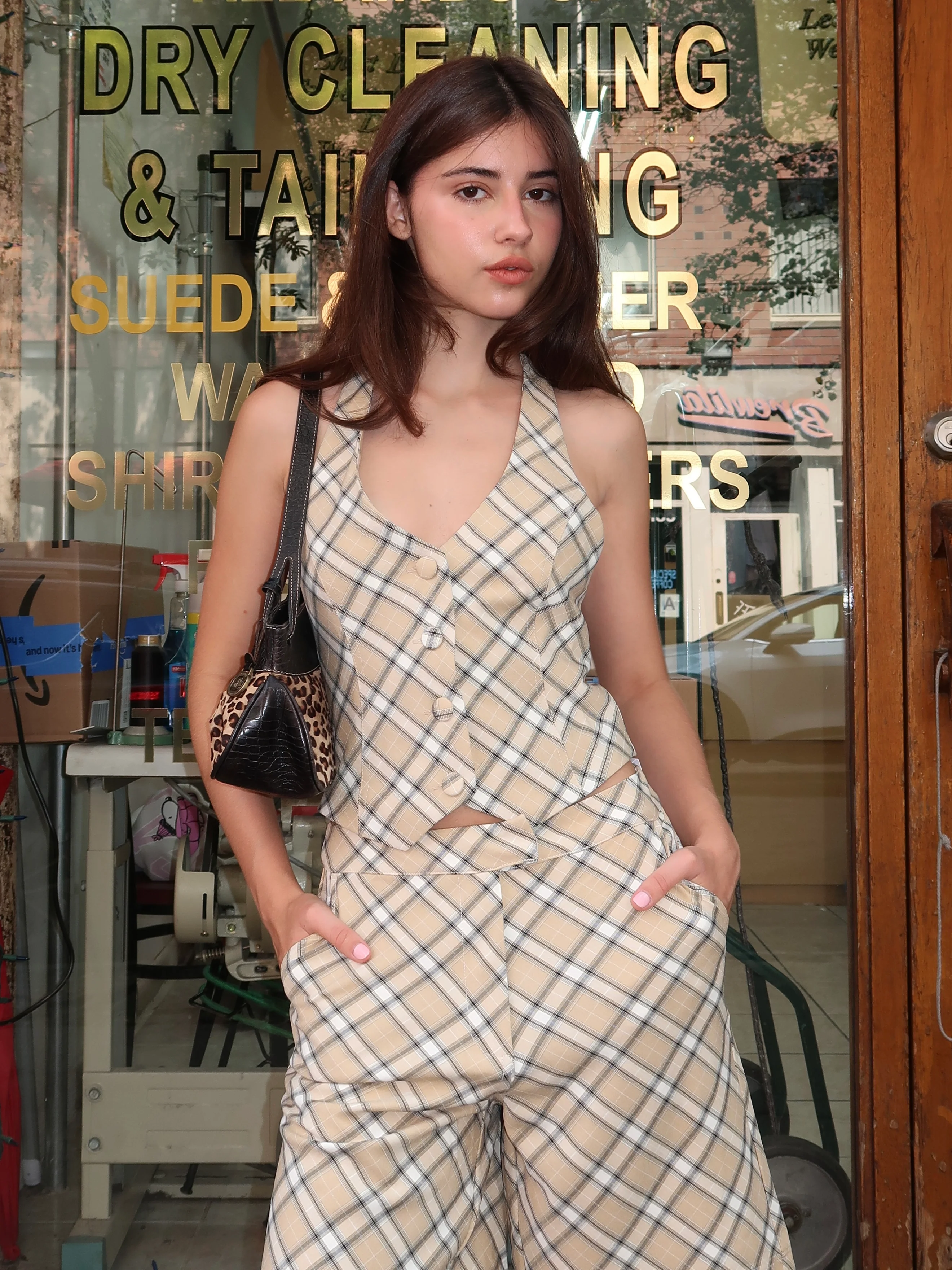 Sloane Waistcoat Top in Check - Image 4
