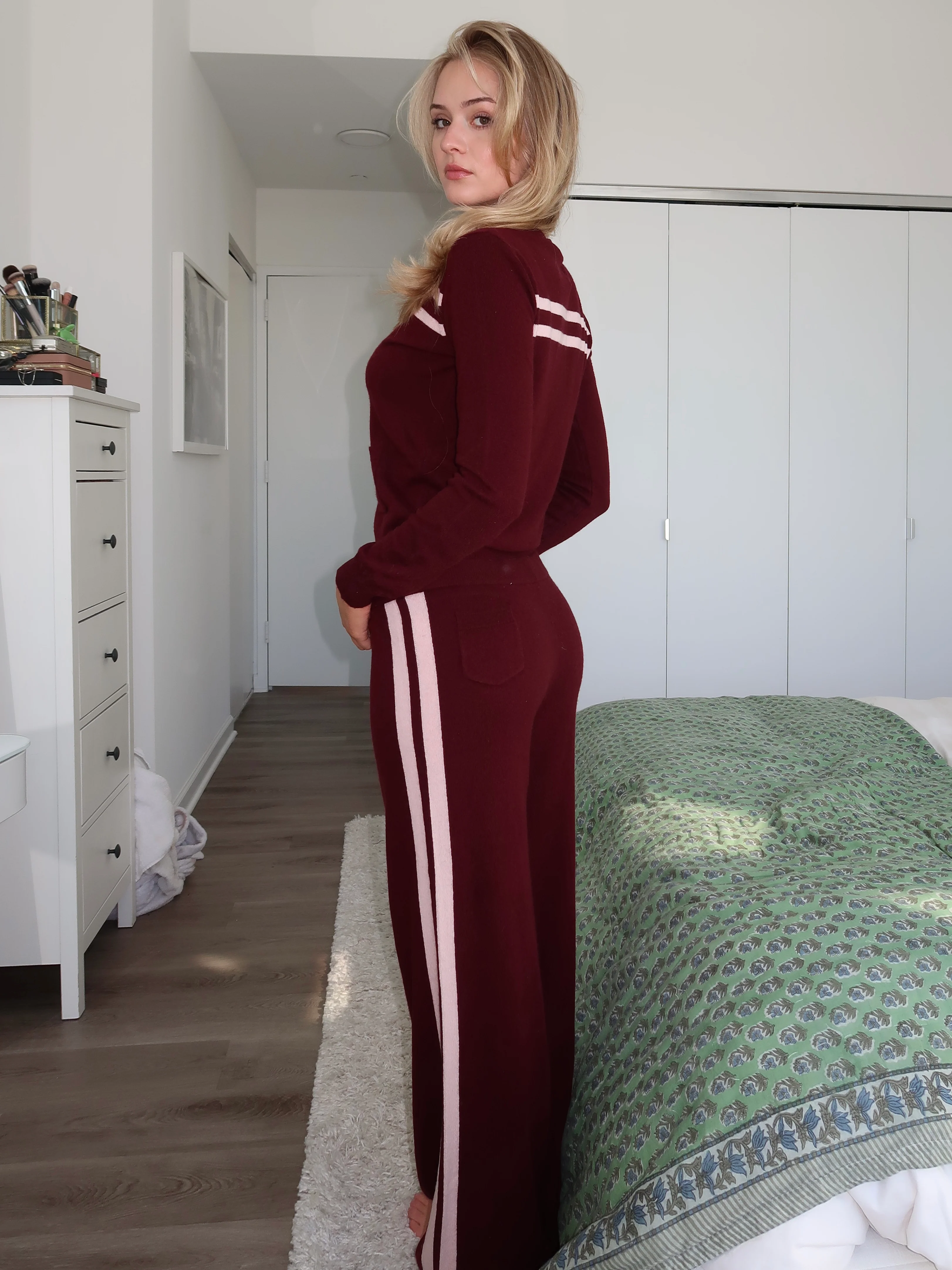 Stripe Knit Pant in Raspberry Cream - Image 2