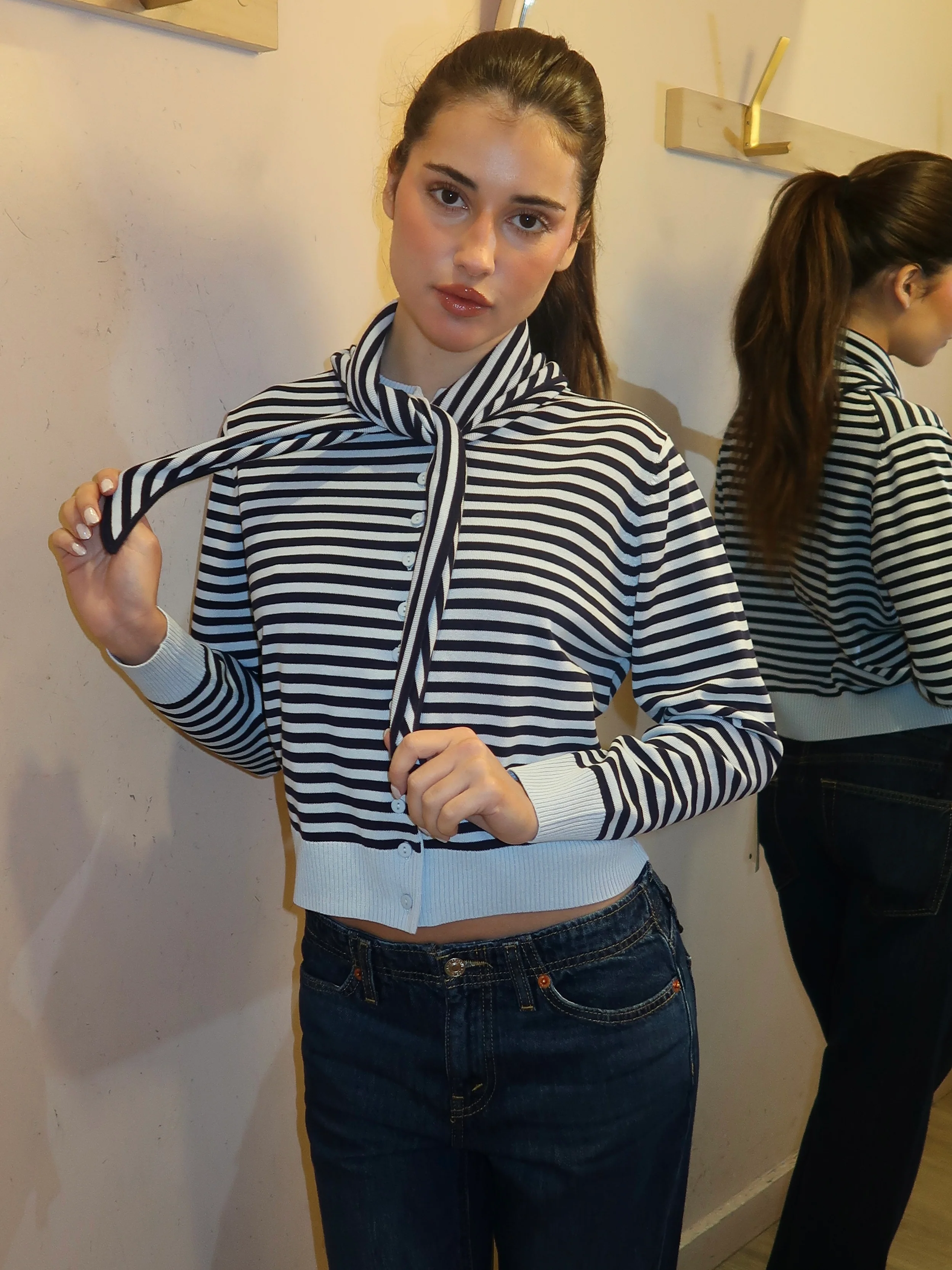 Striped Scarf Neck Lara Cardigan - Image 2