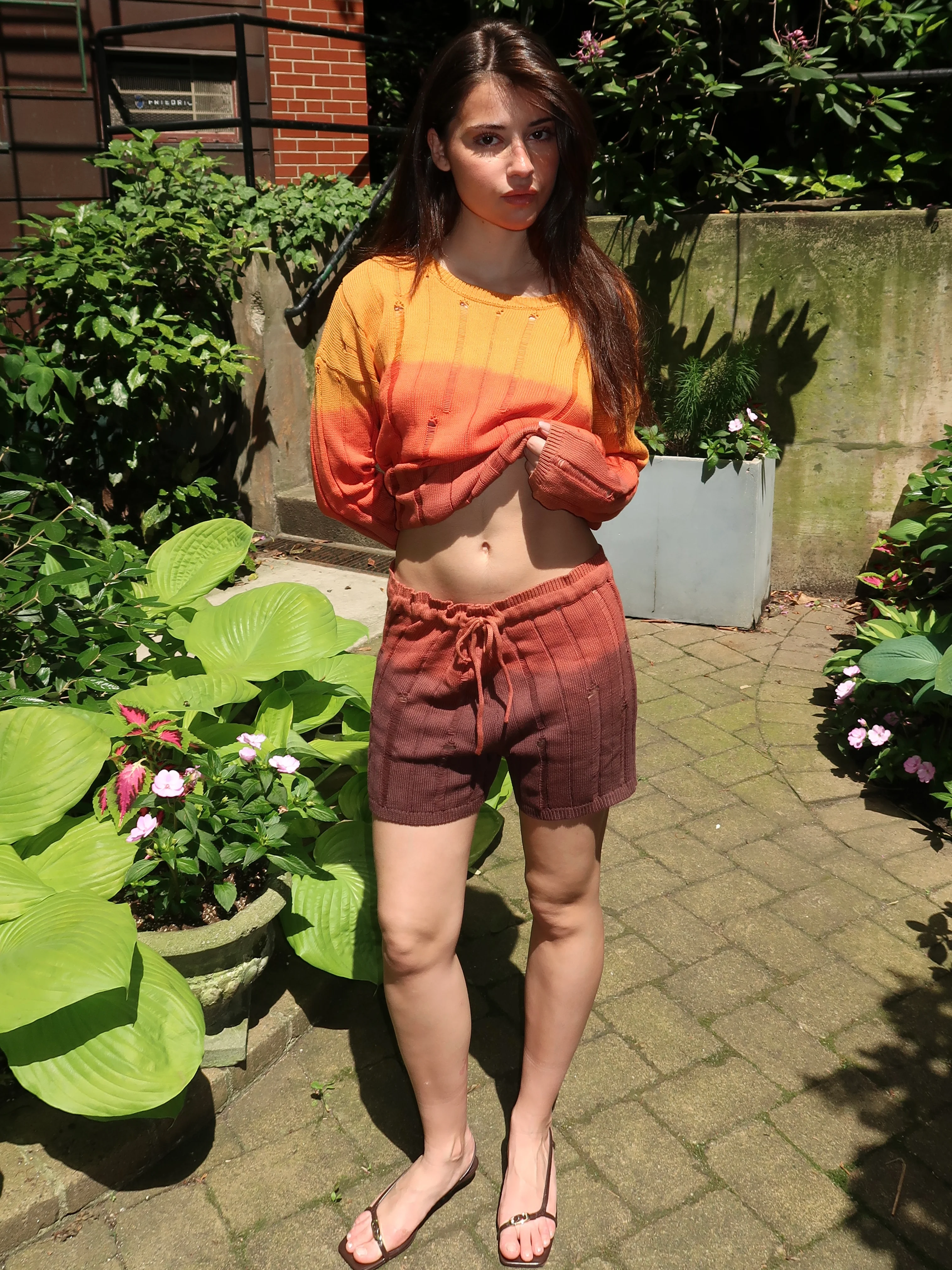 Sunset Knit Ripped Short in Sunset - Image 4