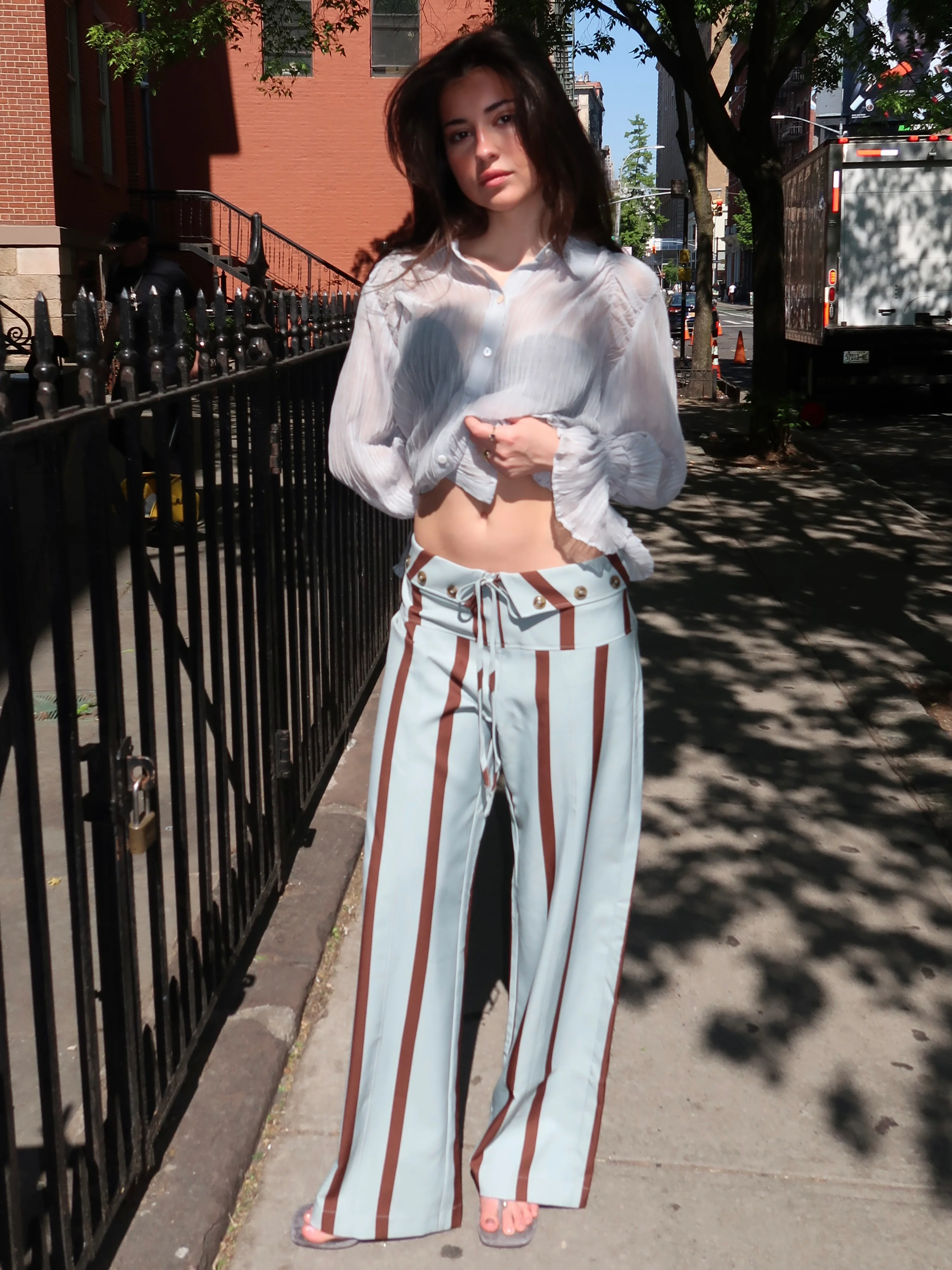 Tashi Turquoise Striped Flow Pants