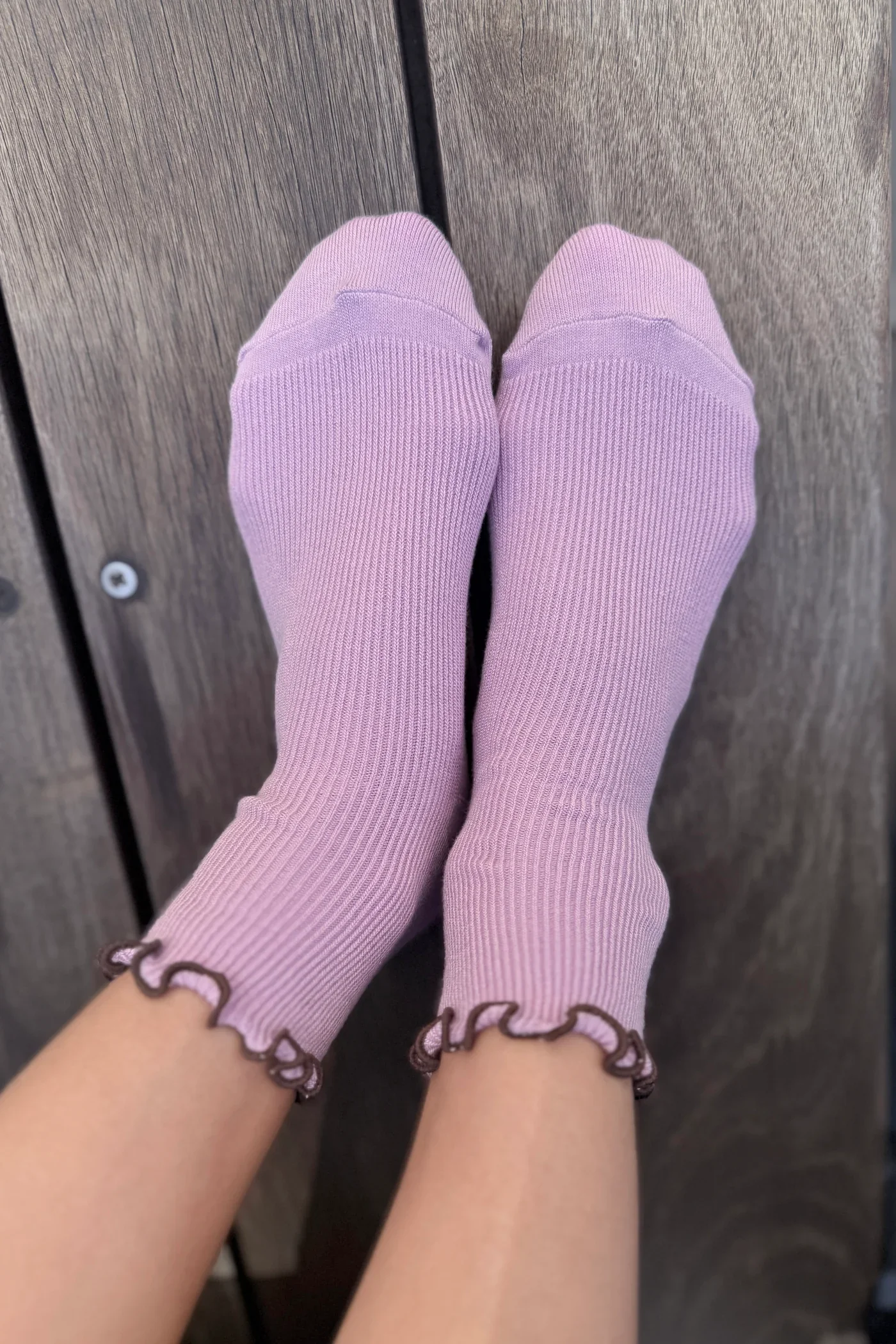 The Petite Ruffled Modal Socks in Lilac/Brown - Image 2
