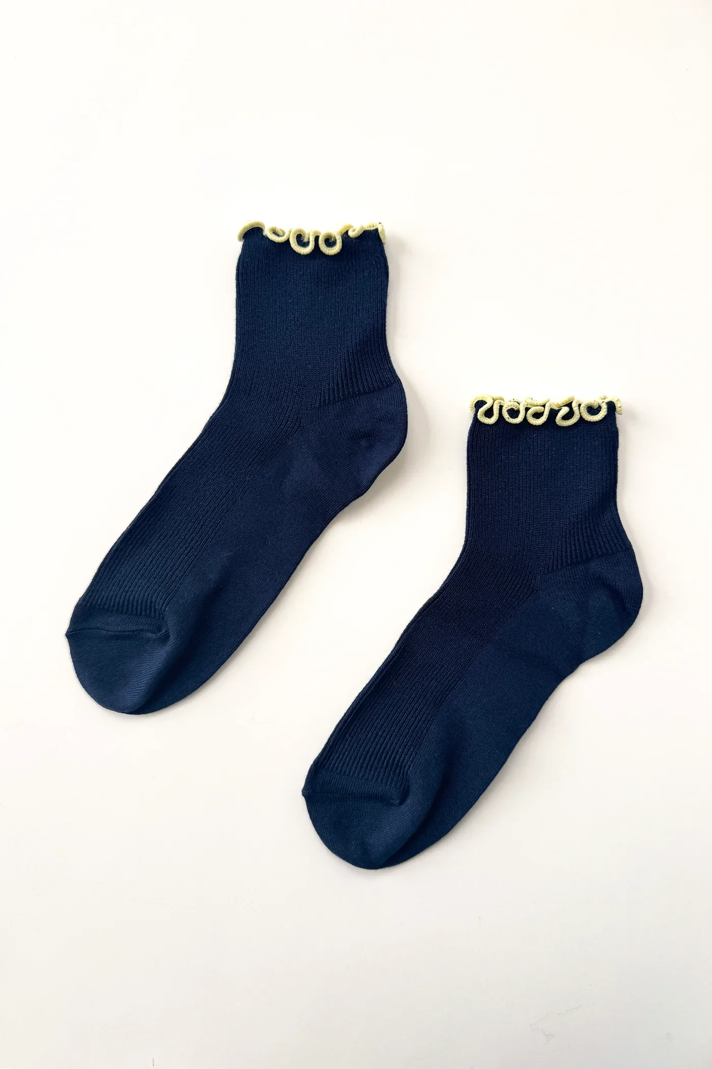 The Petite Ruffled Modal Socks in Navy/Butter