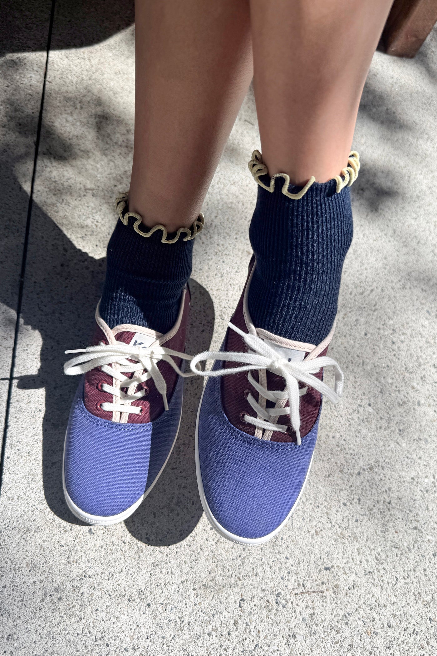 The Petite Ruffled Modal Socks in Navy/Butter - Image 2