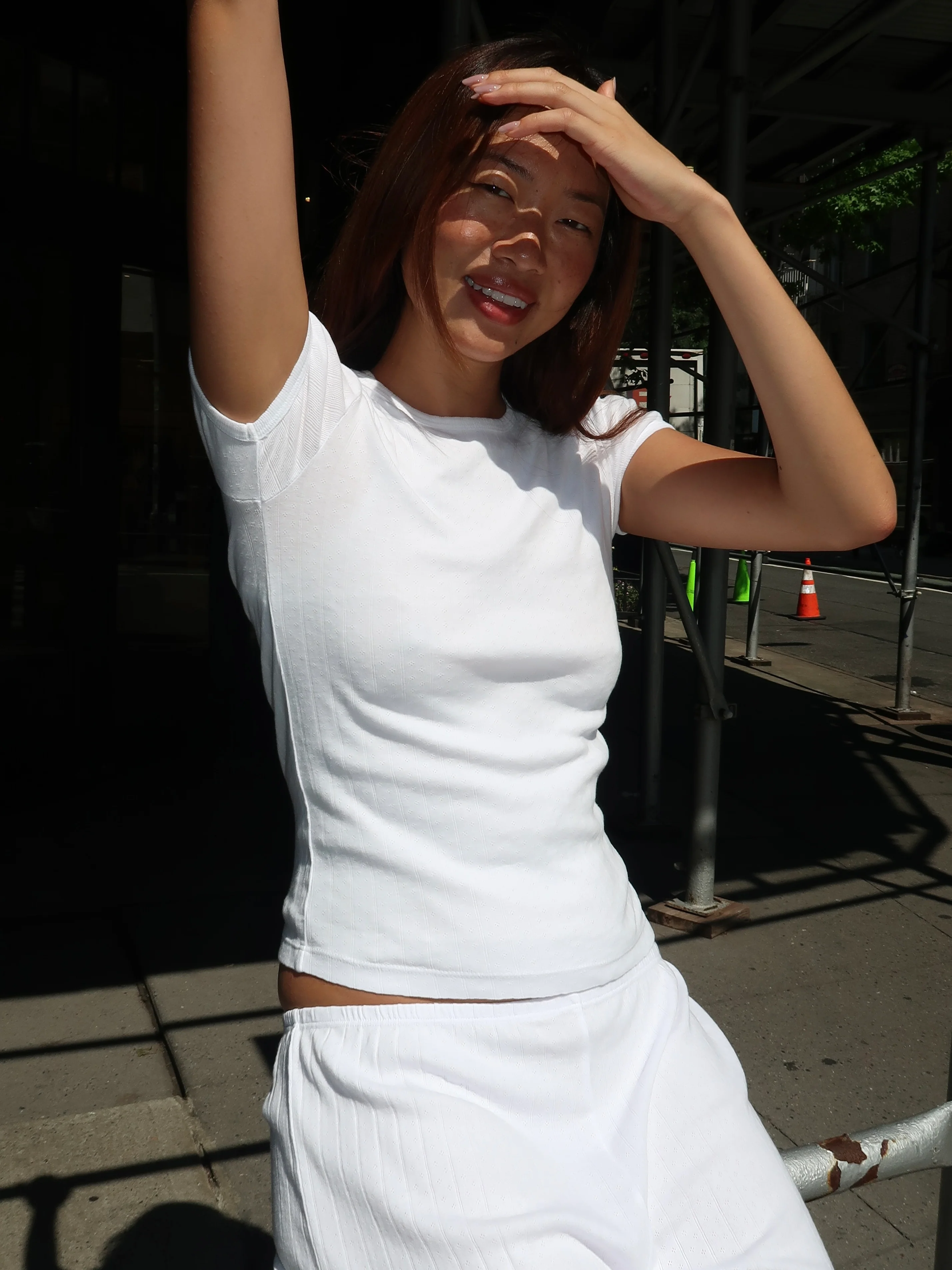 The Pointelle Baby Tee in Powder - Image 4