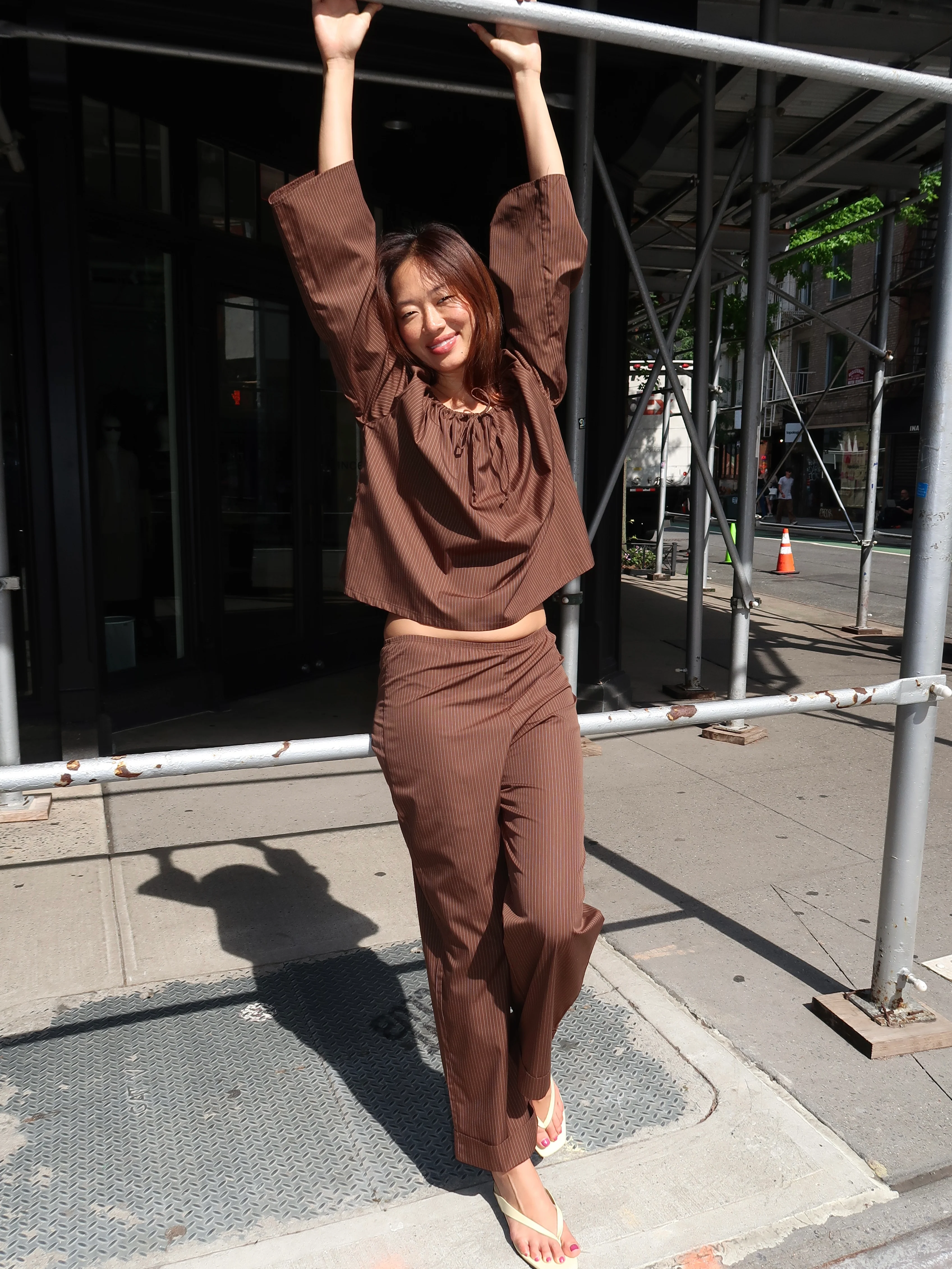 The Pop Pinstripe Simple Pant in Walnut