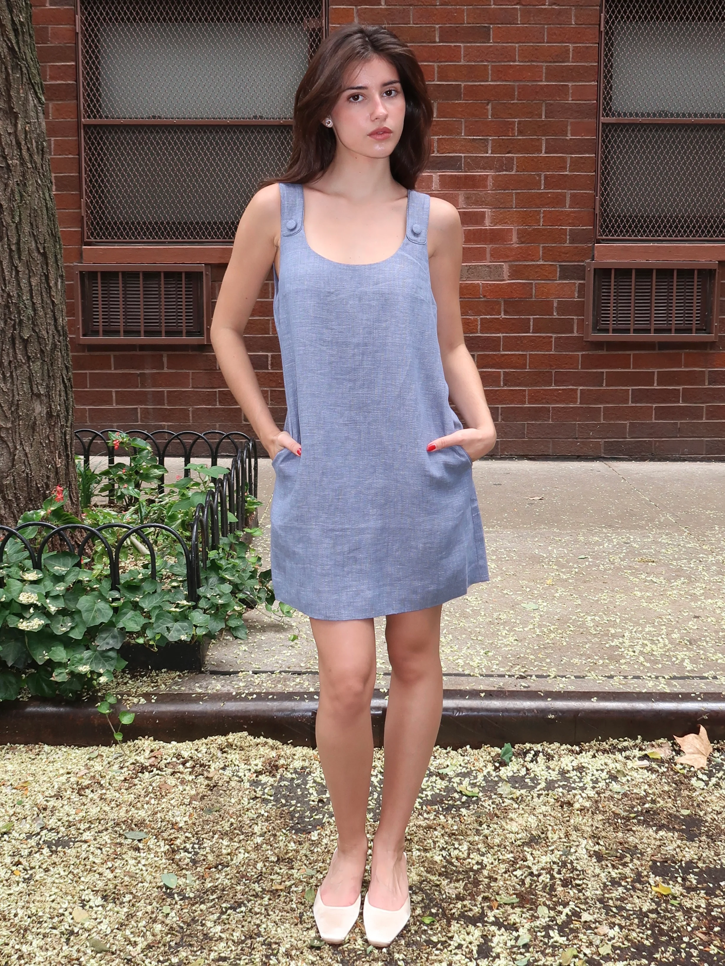 Thea Shift Dress in Steel Blue