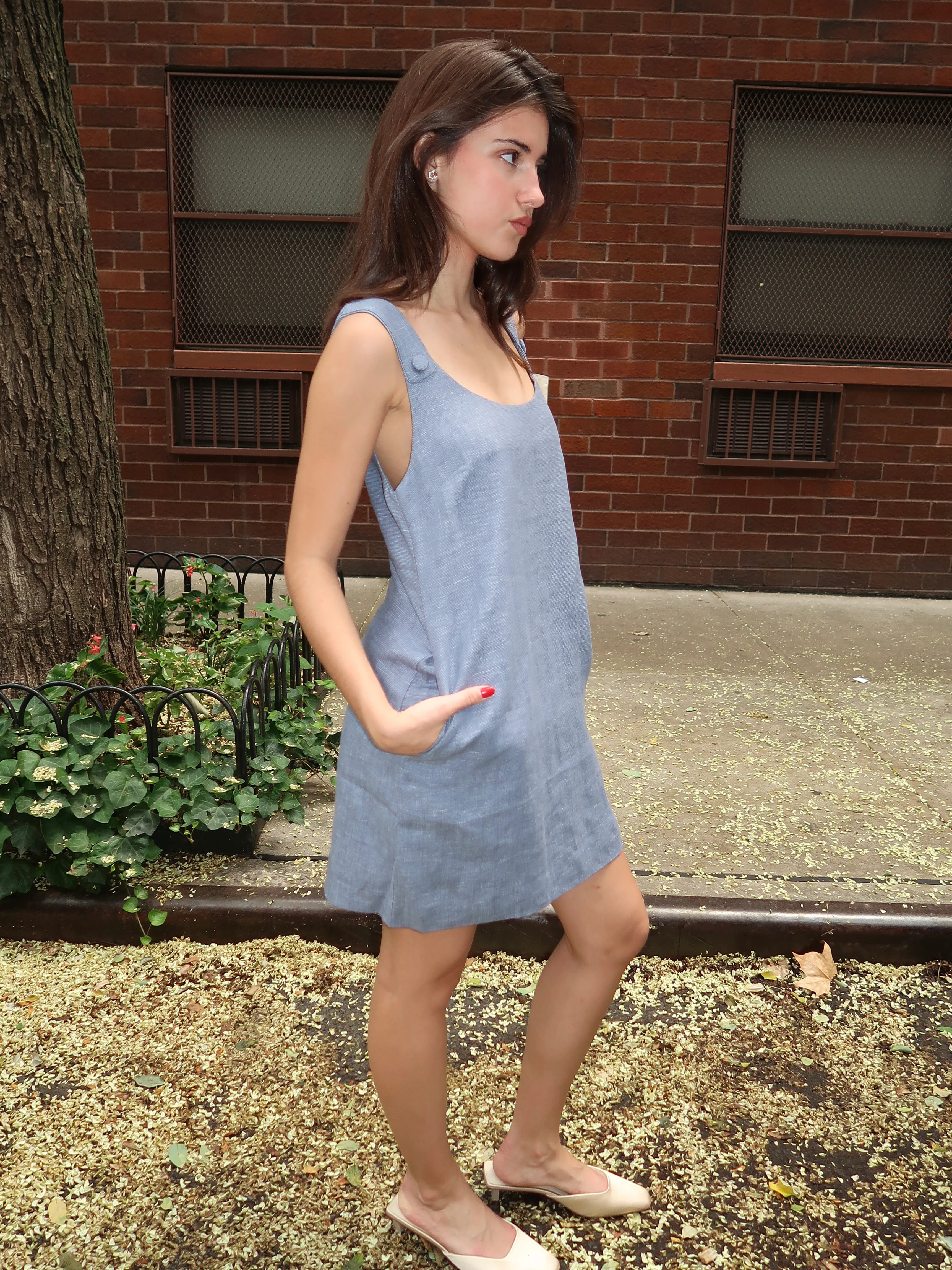 Thea Shift Dress in Steel Blue - Image 2