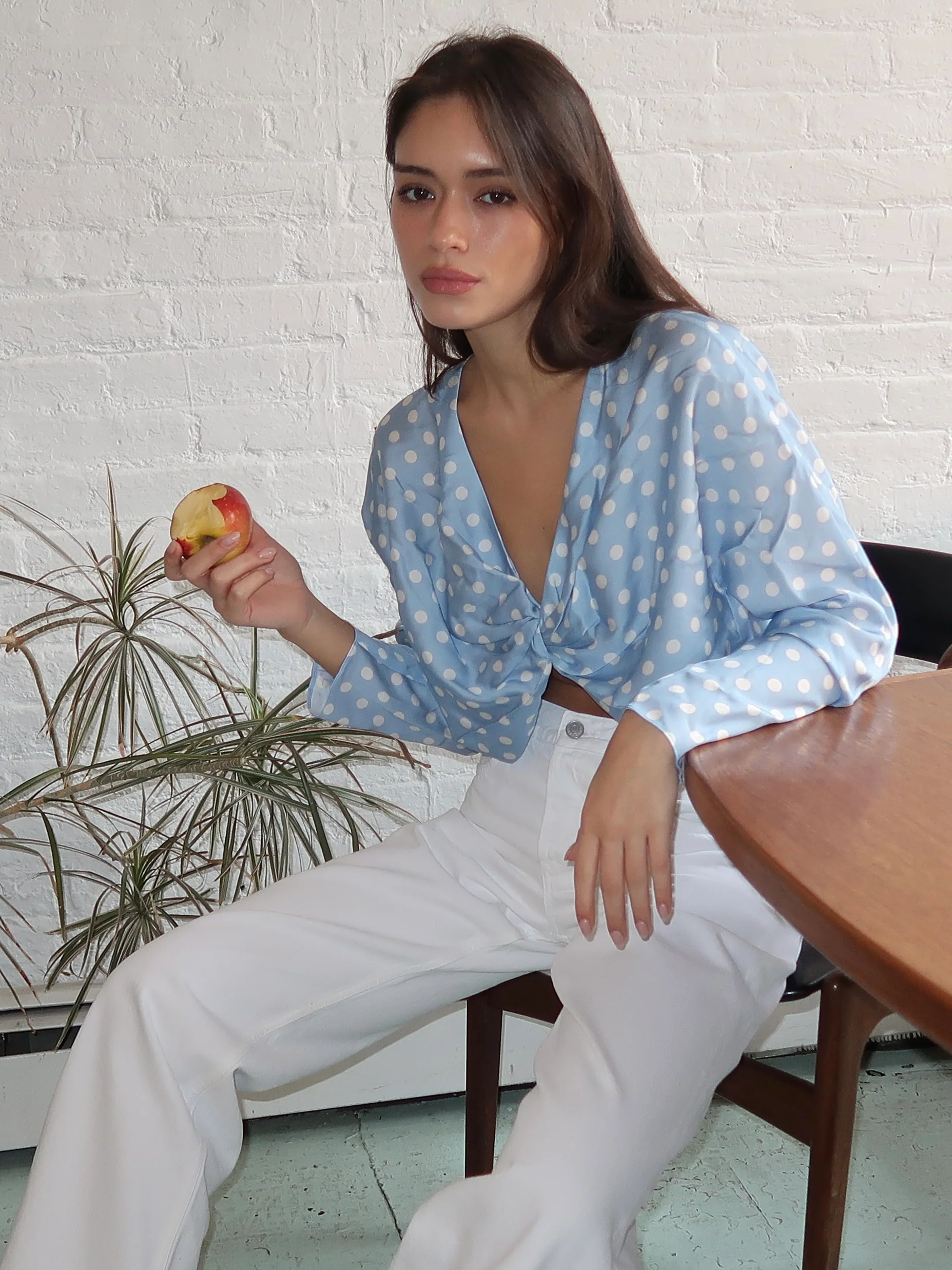 Tillie L/S Top in Blue Polka Dot - Image 4