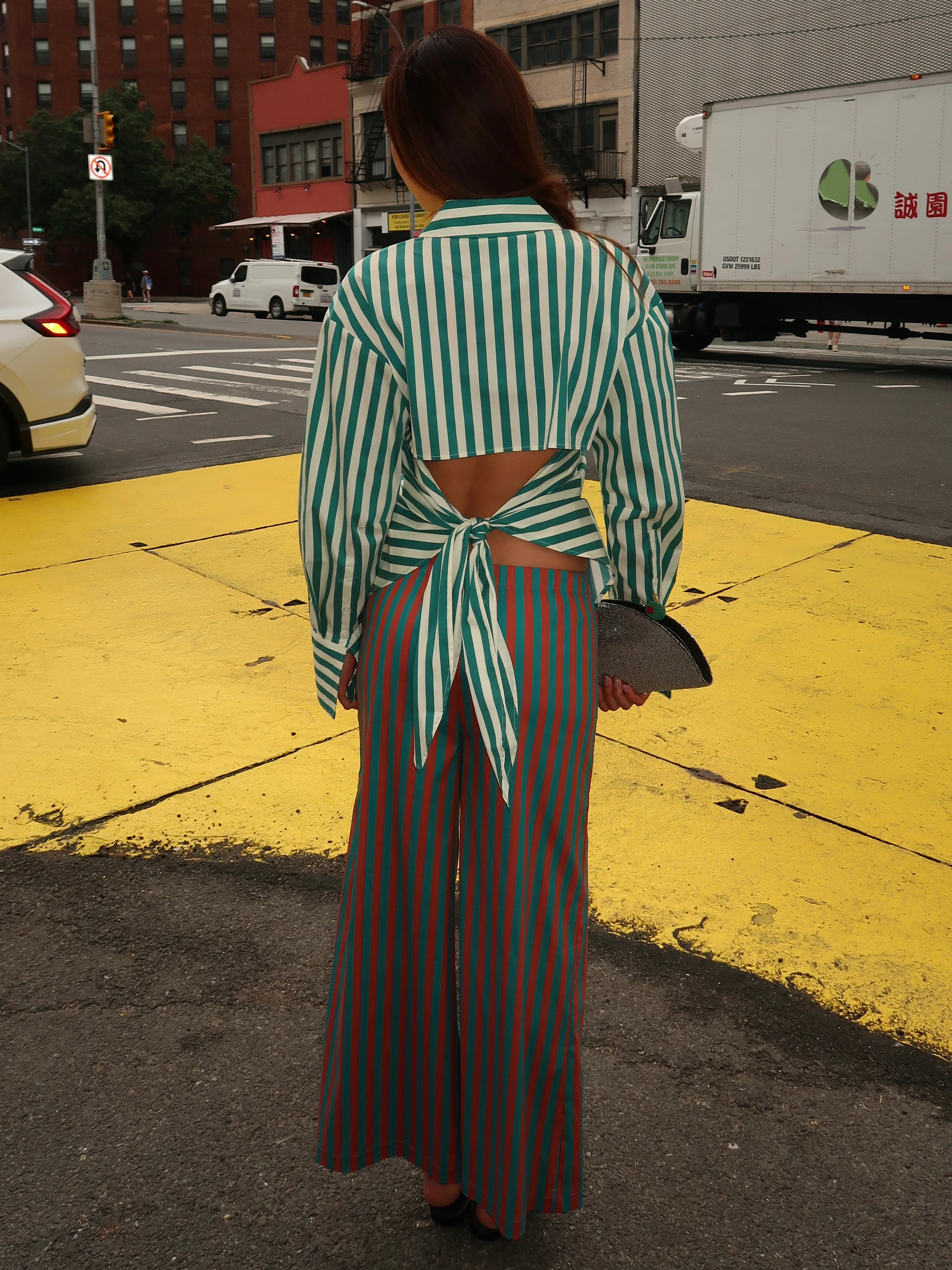 Toni Poplin Pant in Teal/Brick Stripe - Image 3
