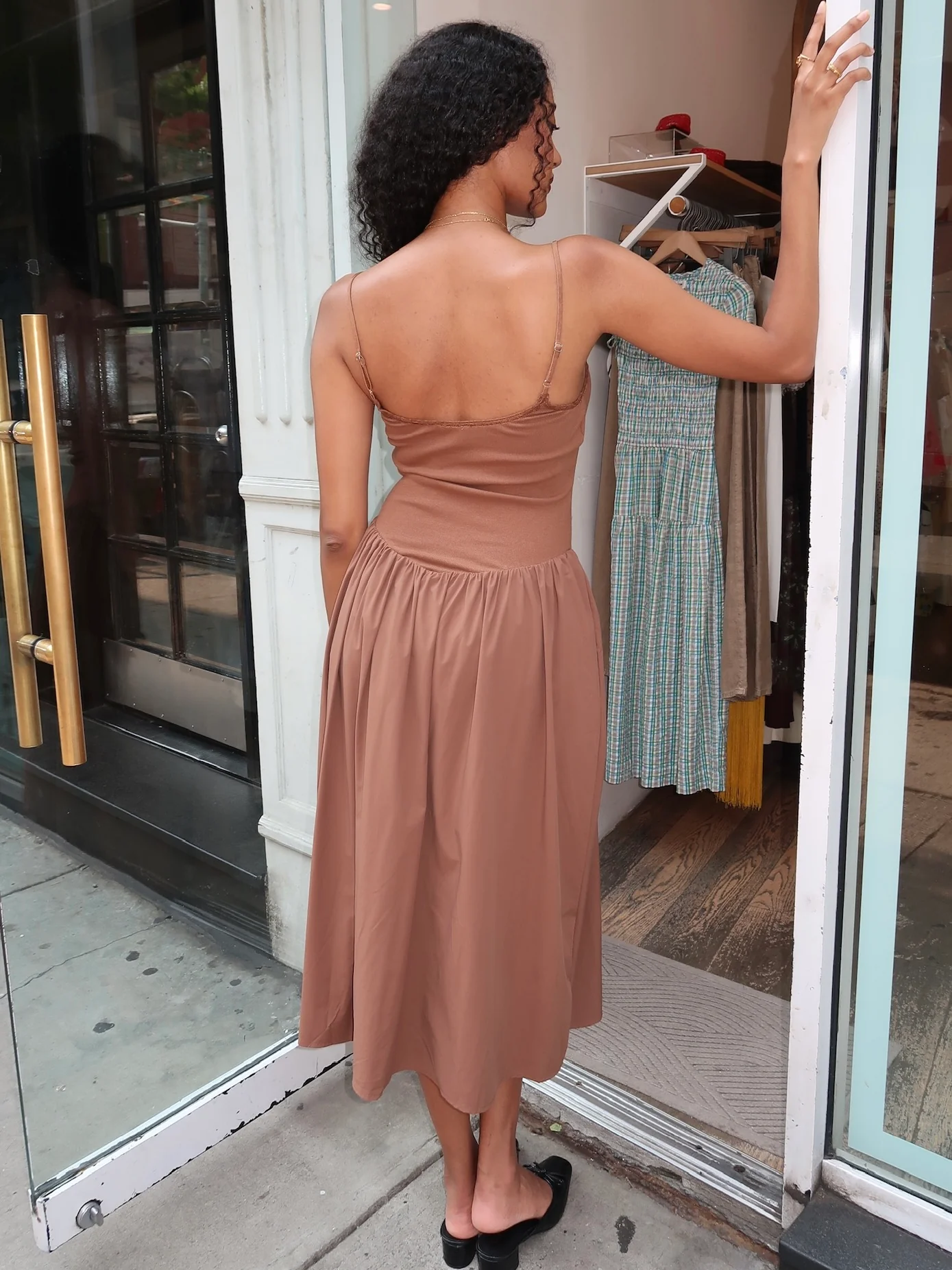 Windsor Midi Dress in Brown - Image 3