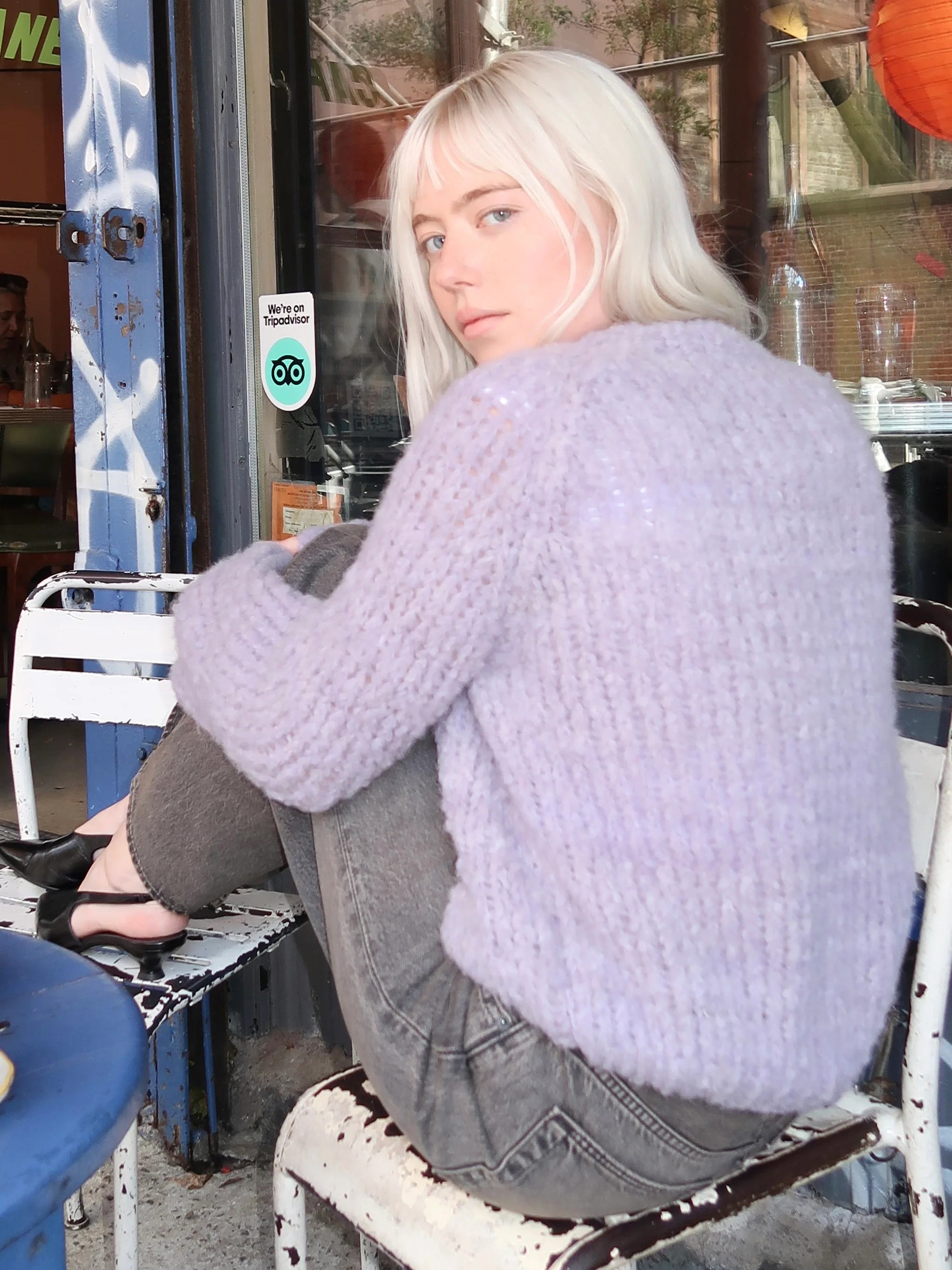 Wool Alpaca Mix Cardigan in Lilac - Image 3